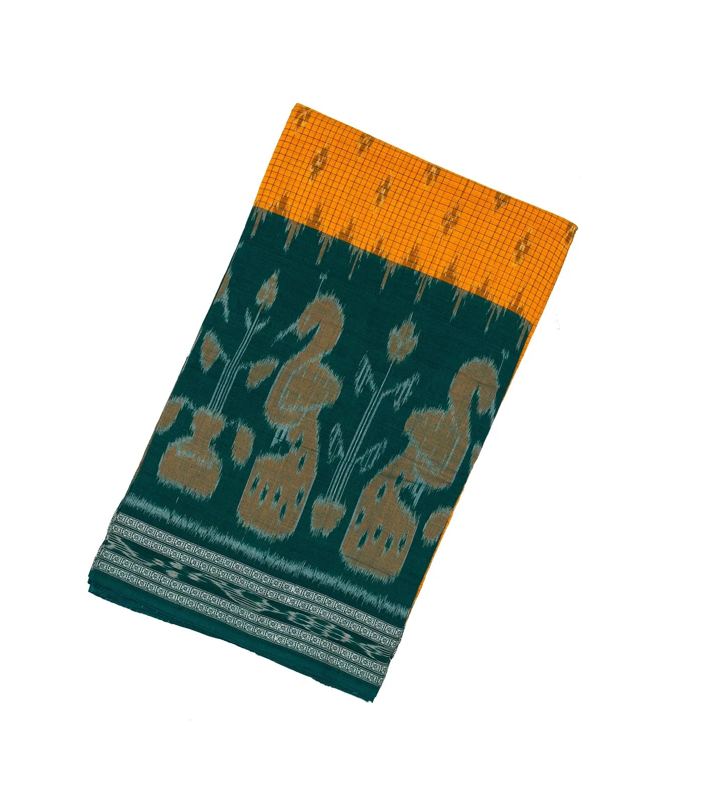RmKV Mustard Handloom Orissa Cotton Saree With Teal Border
