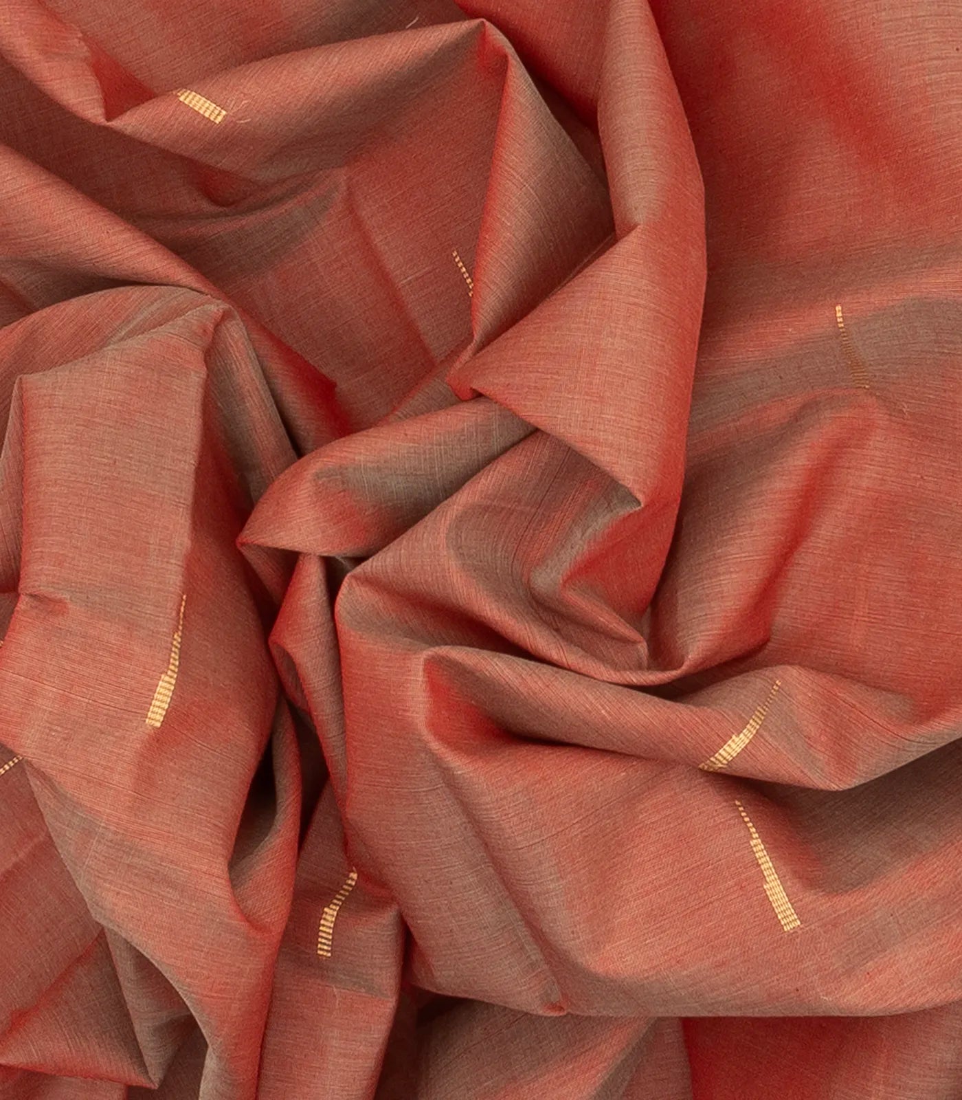 RmKV Dark Peach Handloom Kanchi Cotton Saree With Kamalam Buttas - view 4