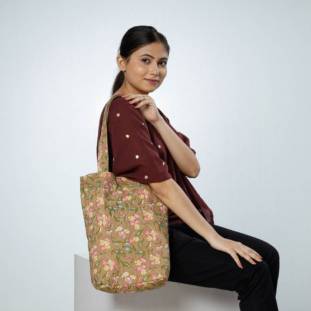 CHUTNEY CRAFT STUDIO Brown - Handcrafted Quilted Sanganeri Block Printed Shoulder Bag