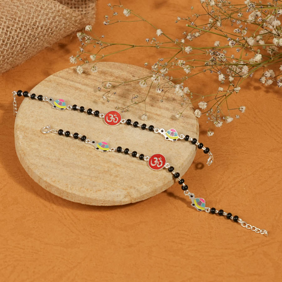 Prinjal Jewellers black beads multicolor tortoise Om silver nazariya for kids - view 2