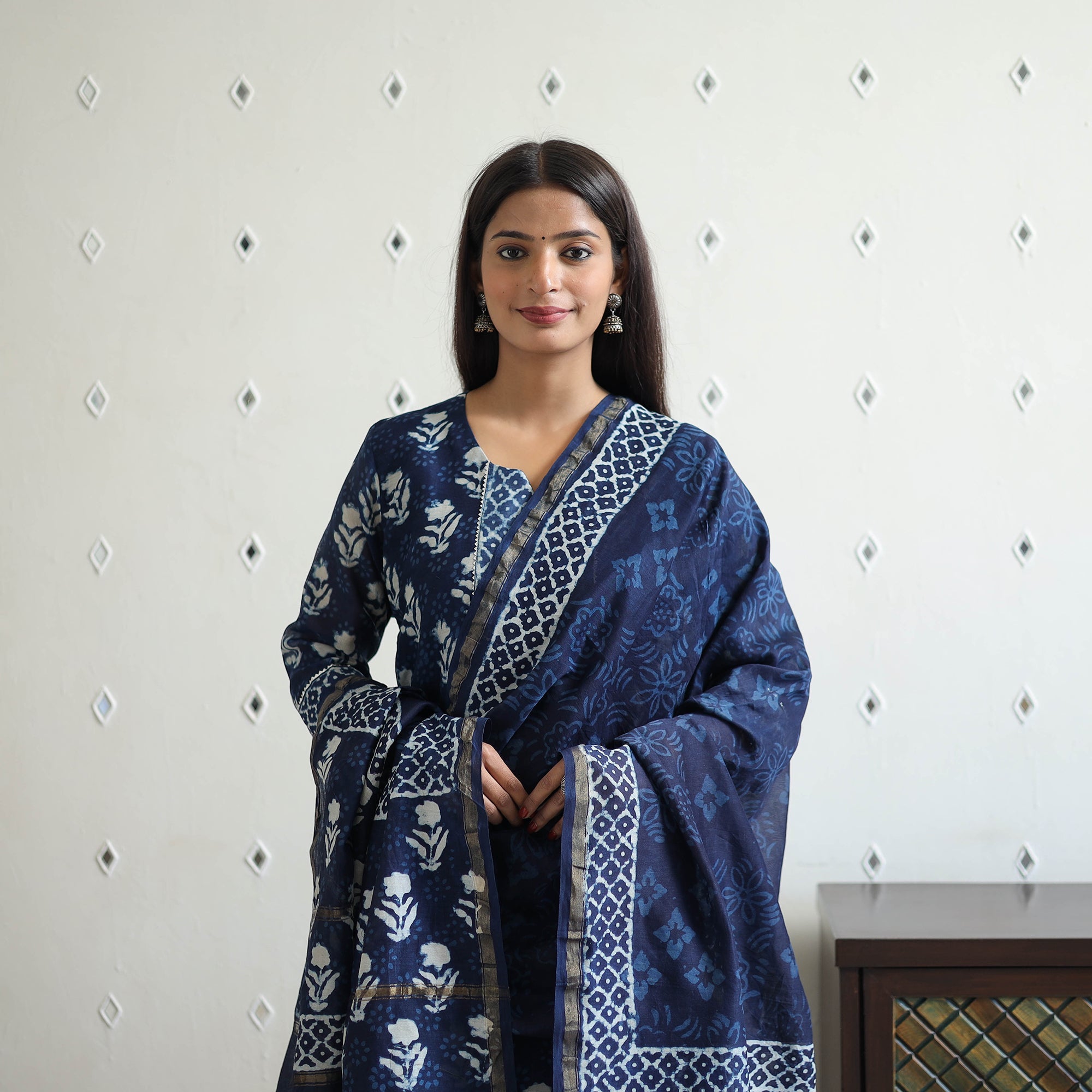 ITOKRI CASUALS Blue - Chanderi Silk Indigo Bagru Block Print Kurta Set 04