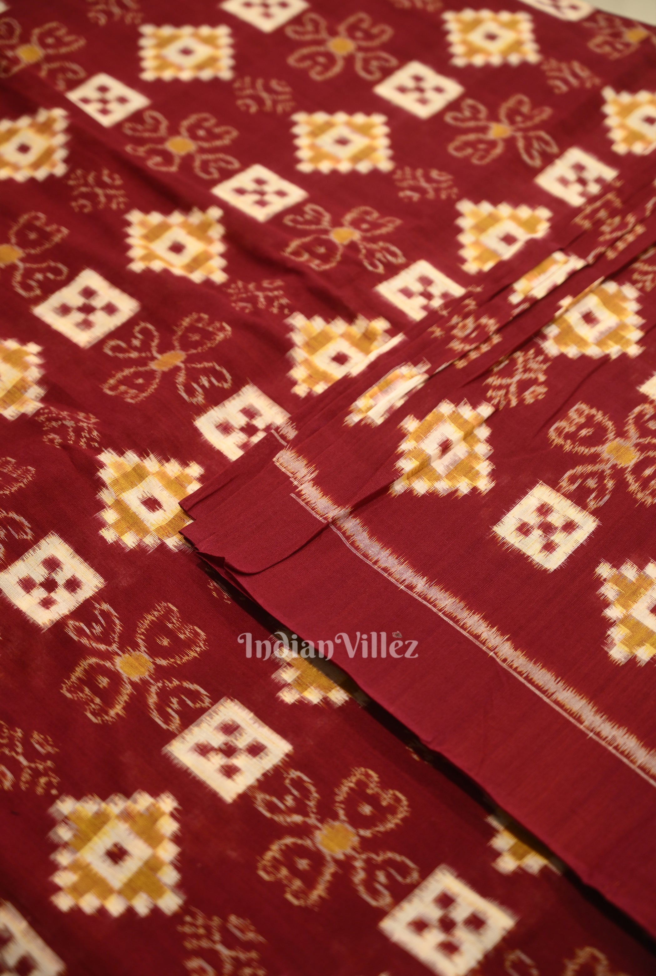 IndianVillèz Maroon Pasapalli Motif Odisha Ikat Sambalpuri Cotton Fabric - view 2