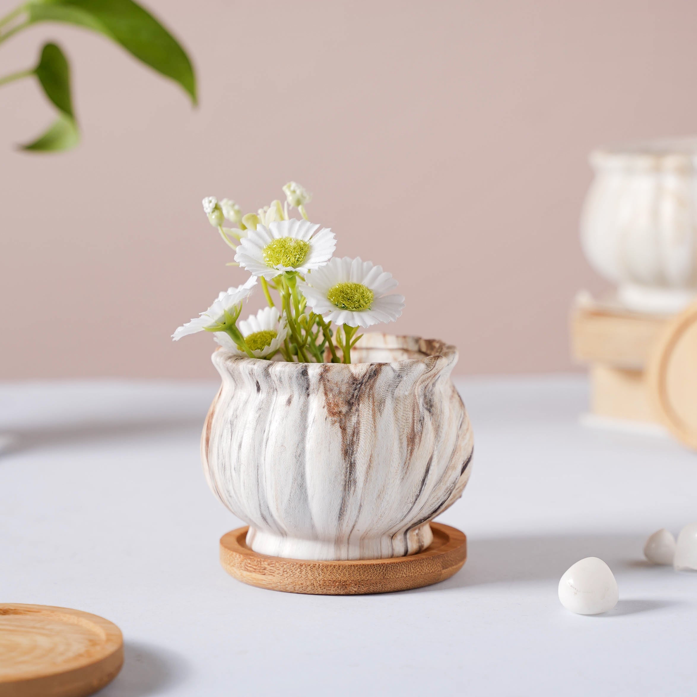 Nestasia Cinzia Marble Patterned Planter With Coaster