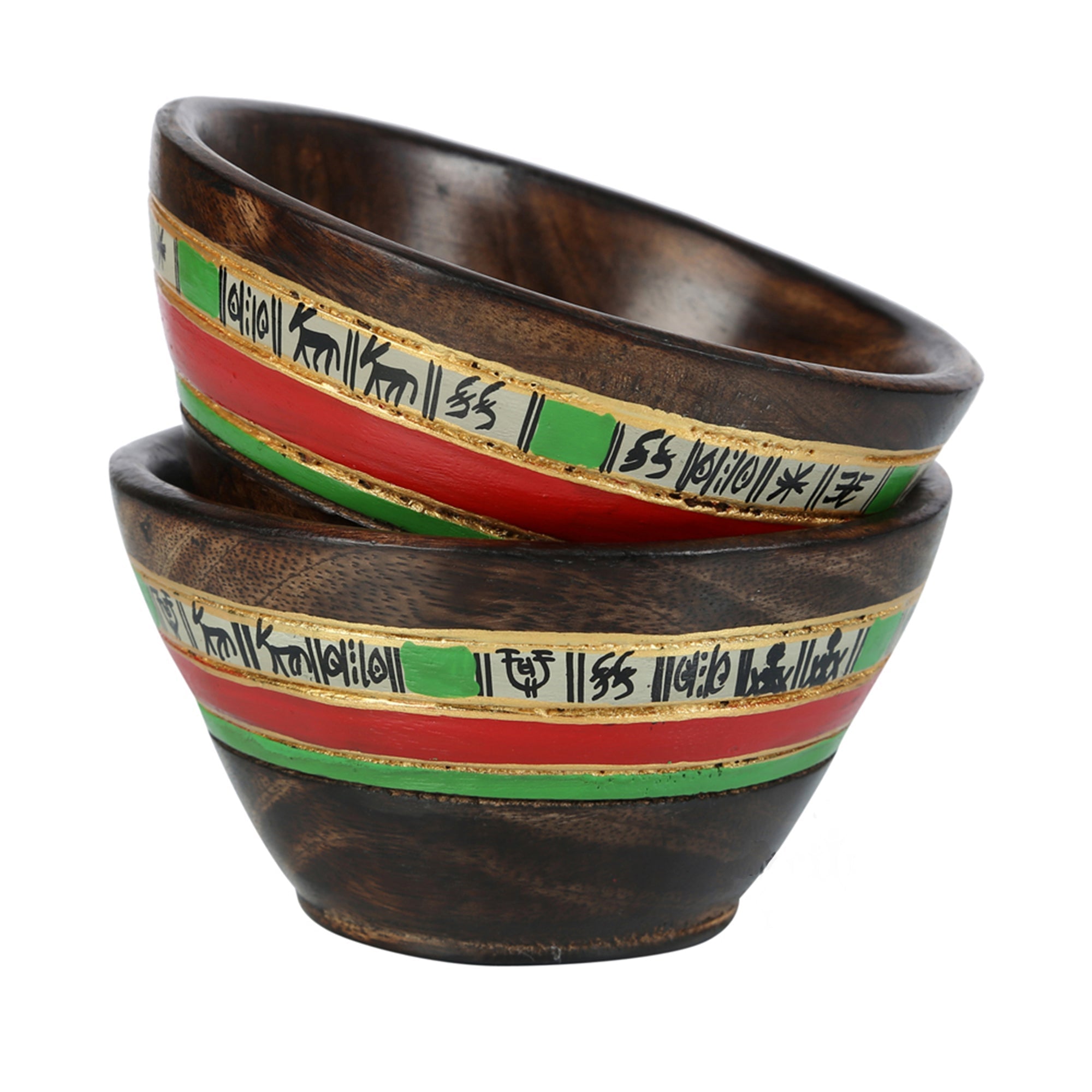 ART CREATIONS BY SUMAN SONTHALIA Brown - Bowls & Tray in Wood Hand-painted, Fish Handles So3 (11x5) - view 4