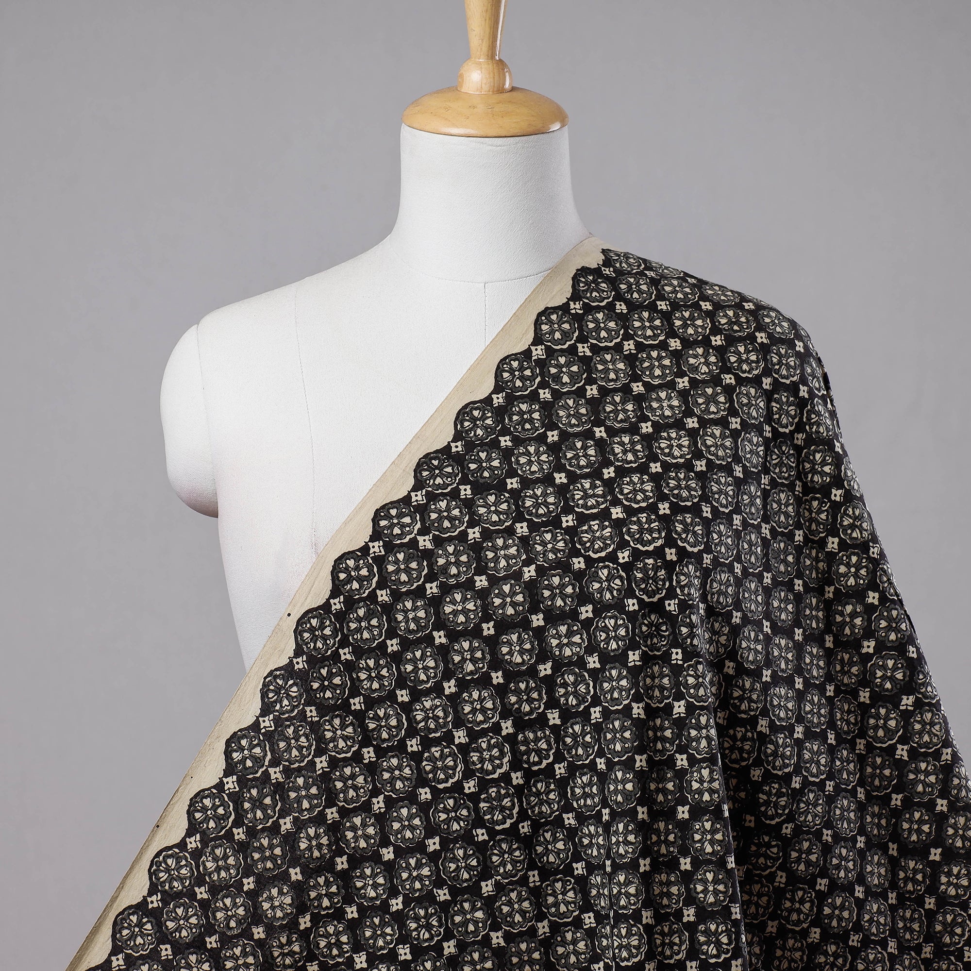 HAVELI CHRONICLES Black Floral Forage Bagru Block Print Cotton Fabric
