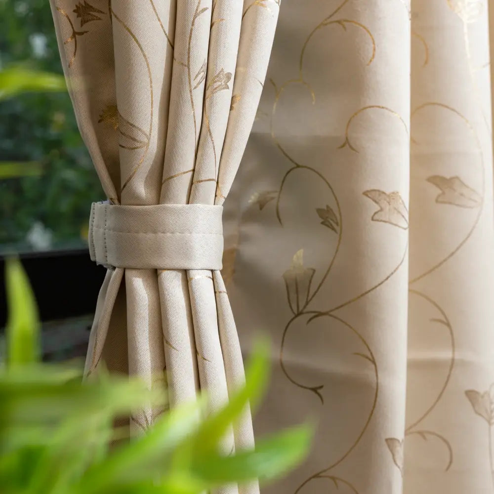 Urban Space -Home Furnishing Store Gold Foil Printed 80-85% Blackout Curtains - Pack of 1 - Pack of 1 Curtain - Vine- Beige - view 2