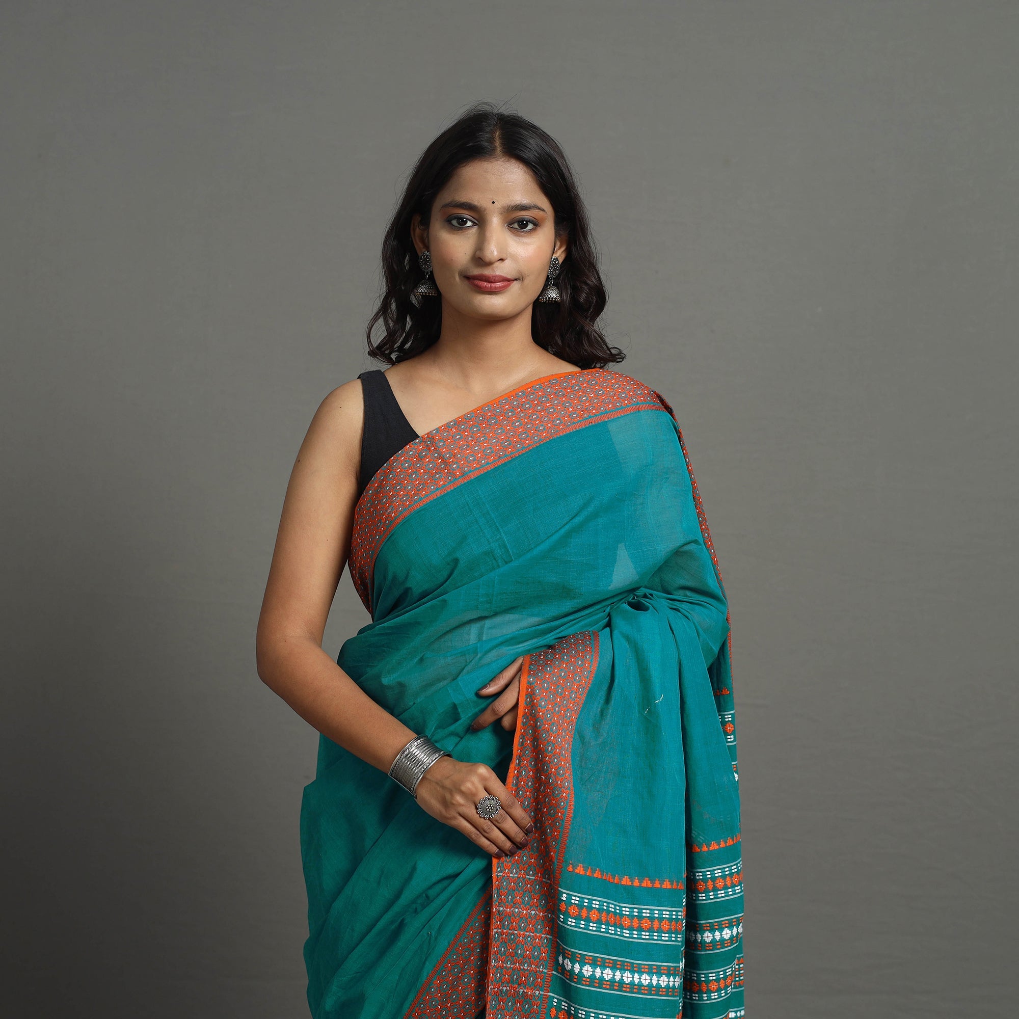 SASHA Blue - Bengal Handwoven Cotton Begampuri Saree 14 - view 3