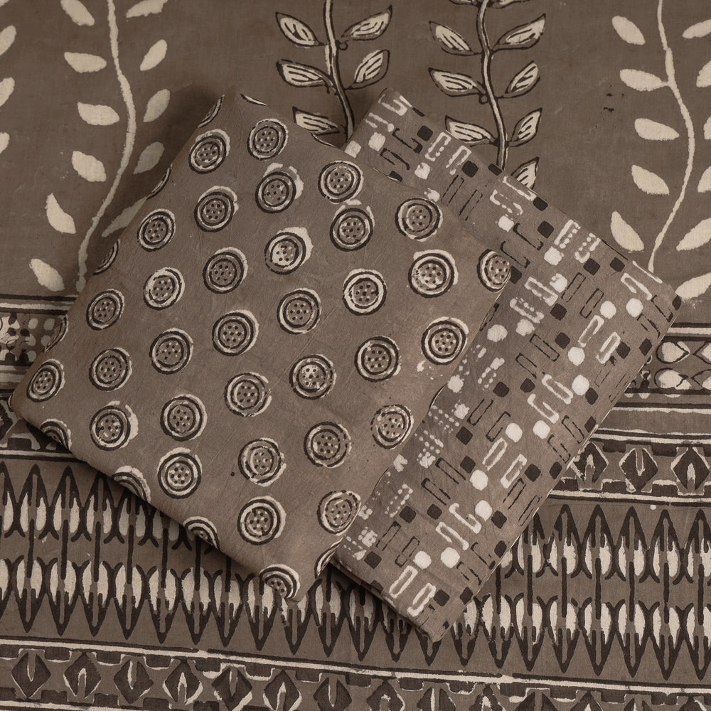 HAVELI CHRONICLES Brown - 3pc Cotton Block Printed Pipad Dress Material Set - view 2