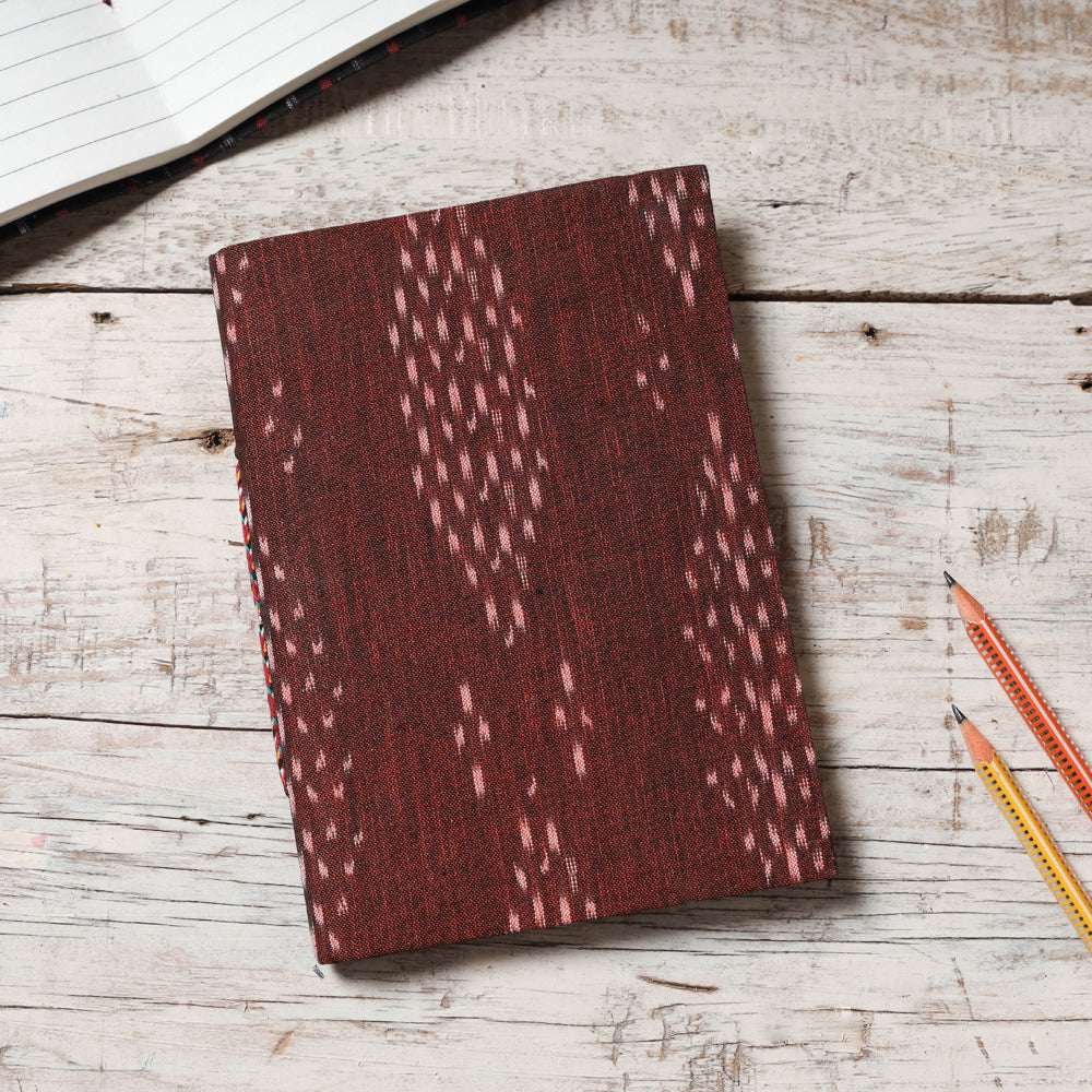 CHUTNEY CRAFT STUDIO Brown - Ikat Fabric Cover Handmade Paper Notebook (7 x 5 in)