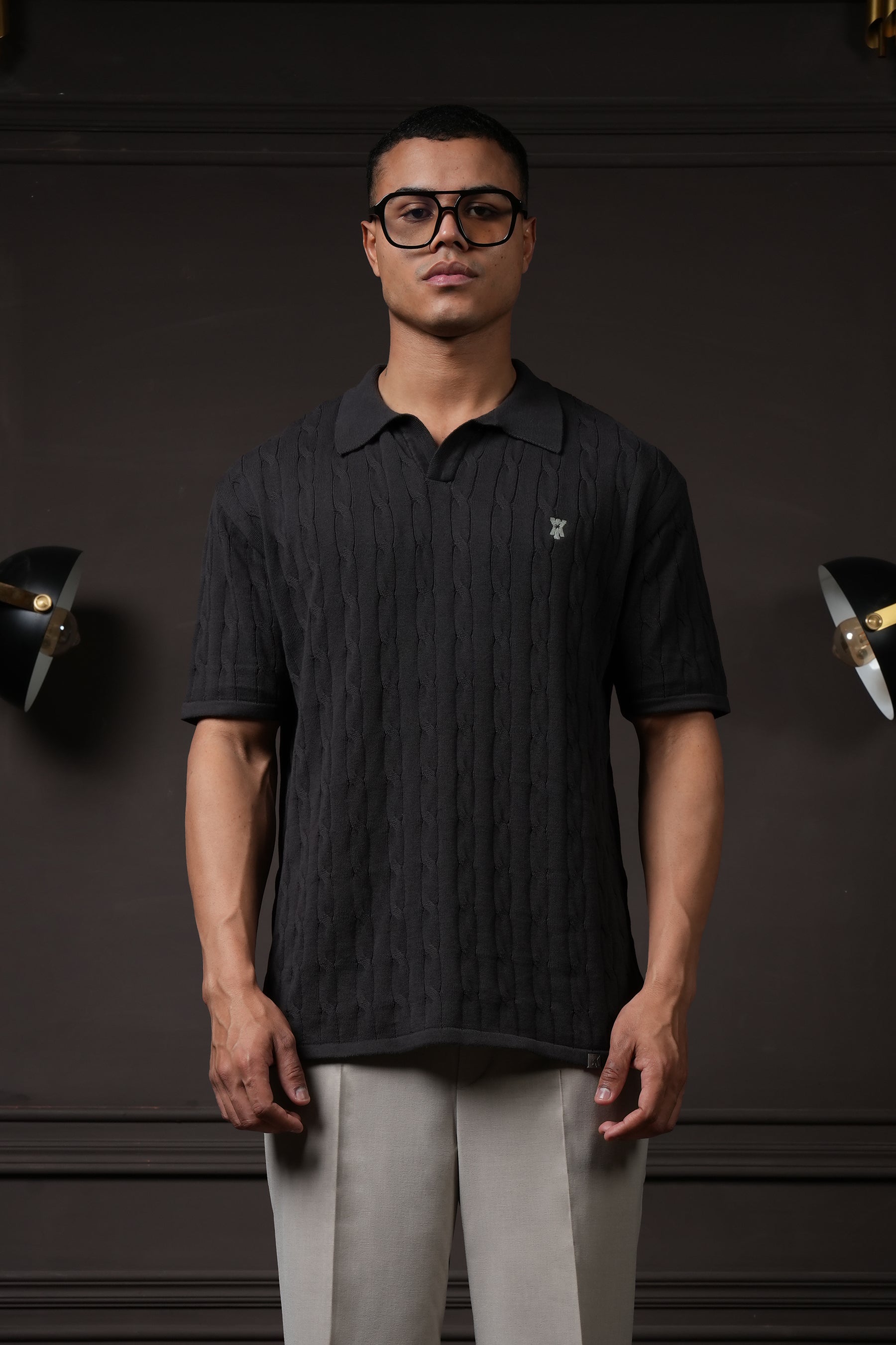 Y*all Pristine Cable Knit Polo - Shadow - view 3