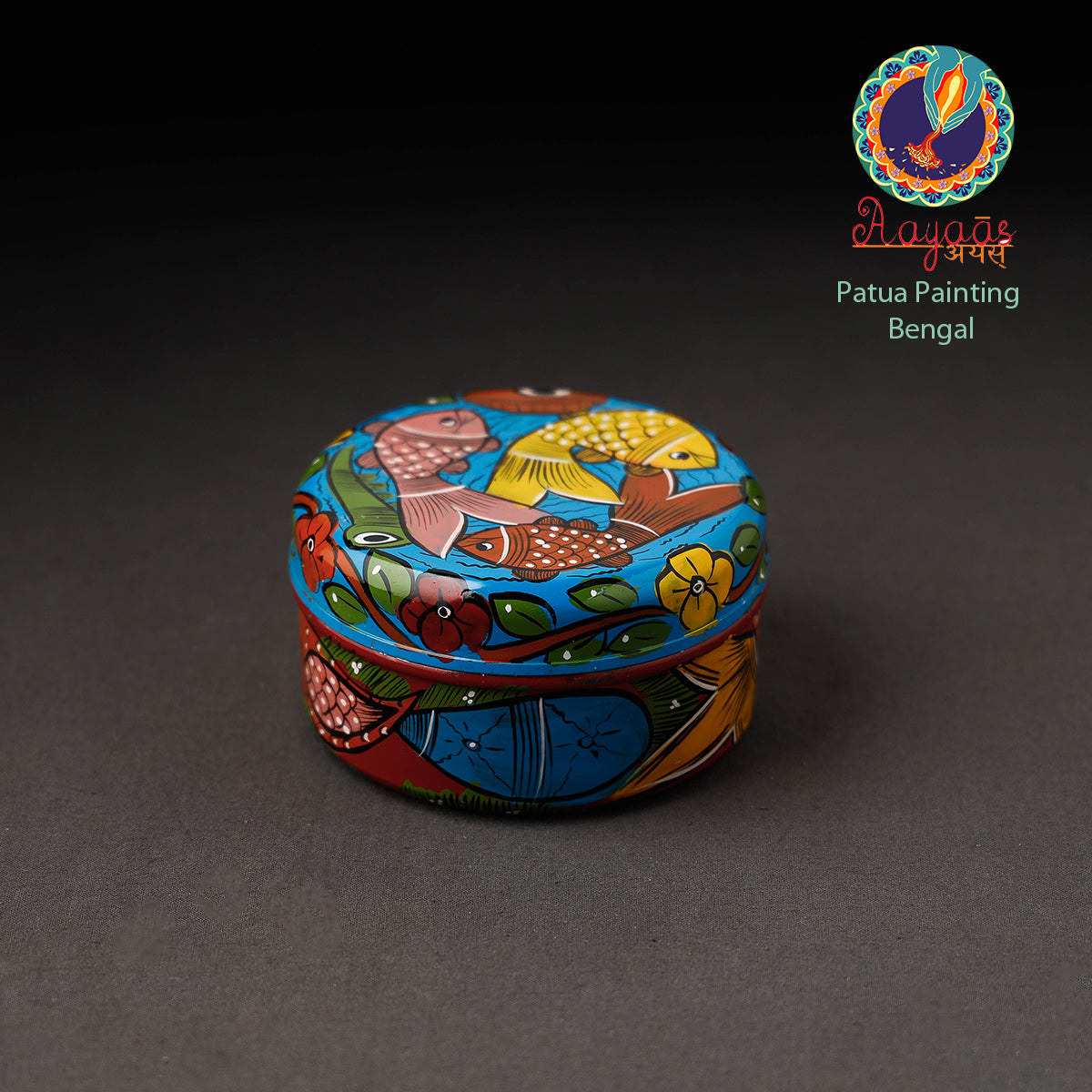 AAYAAS Bengal Patua Handpainted Stainless Steel Multi Utility Container
