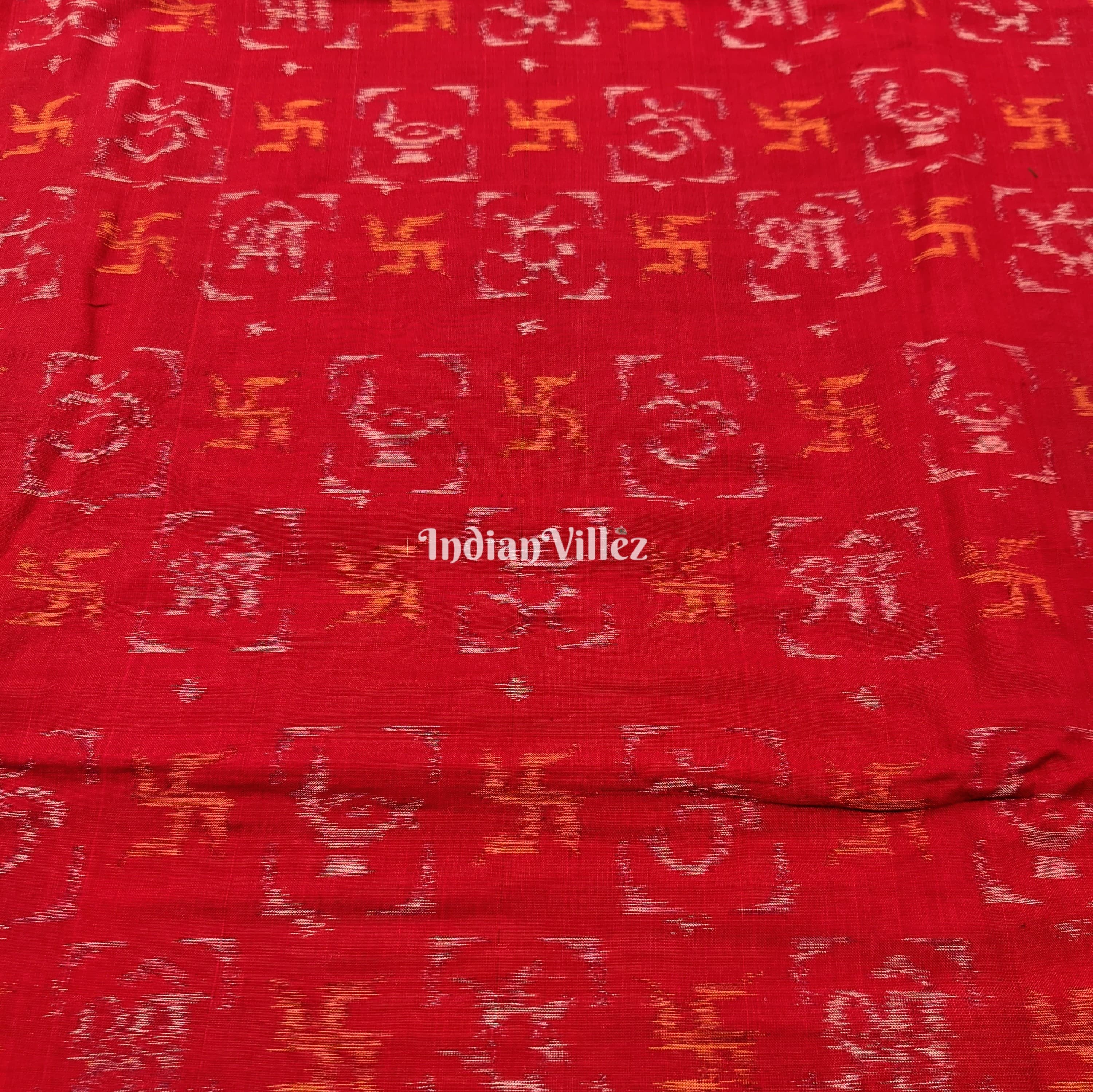 IndianVillèz Red Swastika Odisha Ikat Sambalpuri Cotton Fabric - view 2