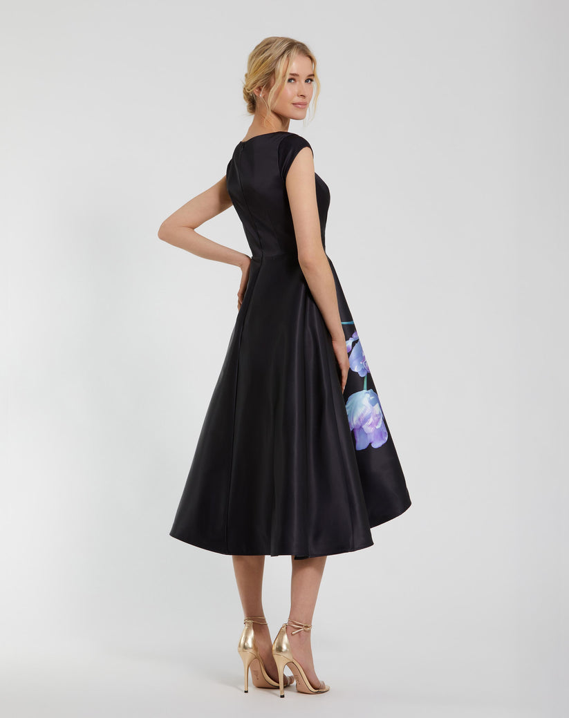 Mac Duggal 20995 A Line Floral Print Cocktail Midi Dress - view 2