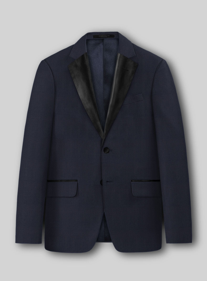 StudioSuits Napolean Imperial Blue Herringbone Wool Tuxedo Suit - view 3