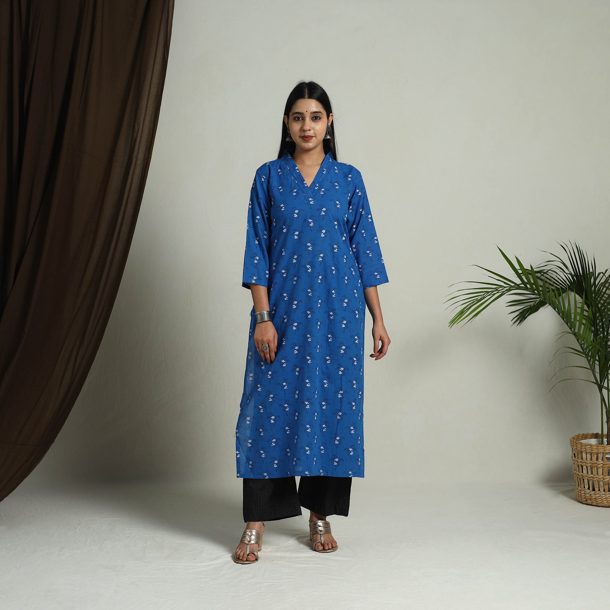 ITOKRI CASUALS Blue - Block Print Handwoven Cotton Straight Mangalagiri Kurta 12 - view 2