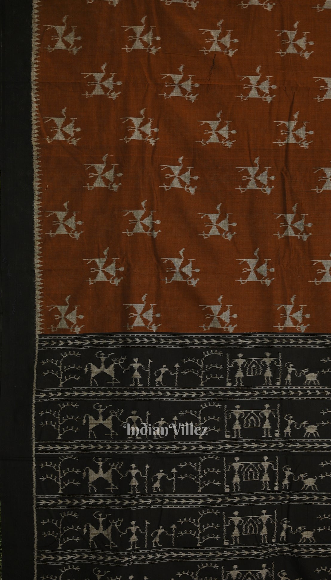 IndianVillèz Metallic Copper Tribal Theme Odisha Ikat Sambalpuri Cotton Saree - view 2