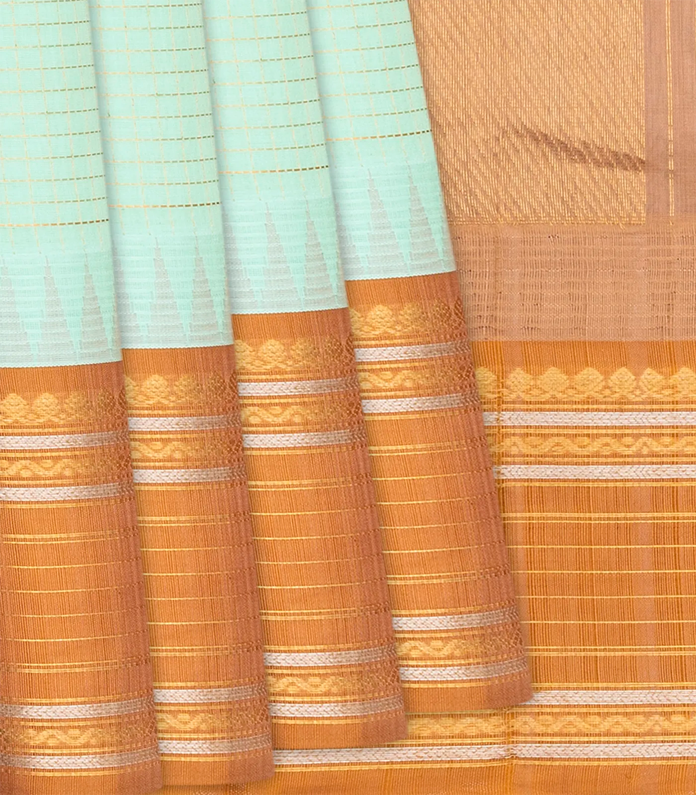 RmKV Aquamarine Handloom Chirala Silk Cotton Saree With Checks-Aquamarine