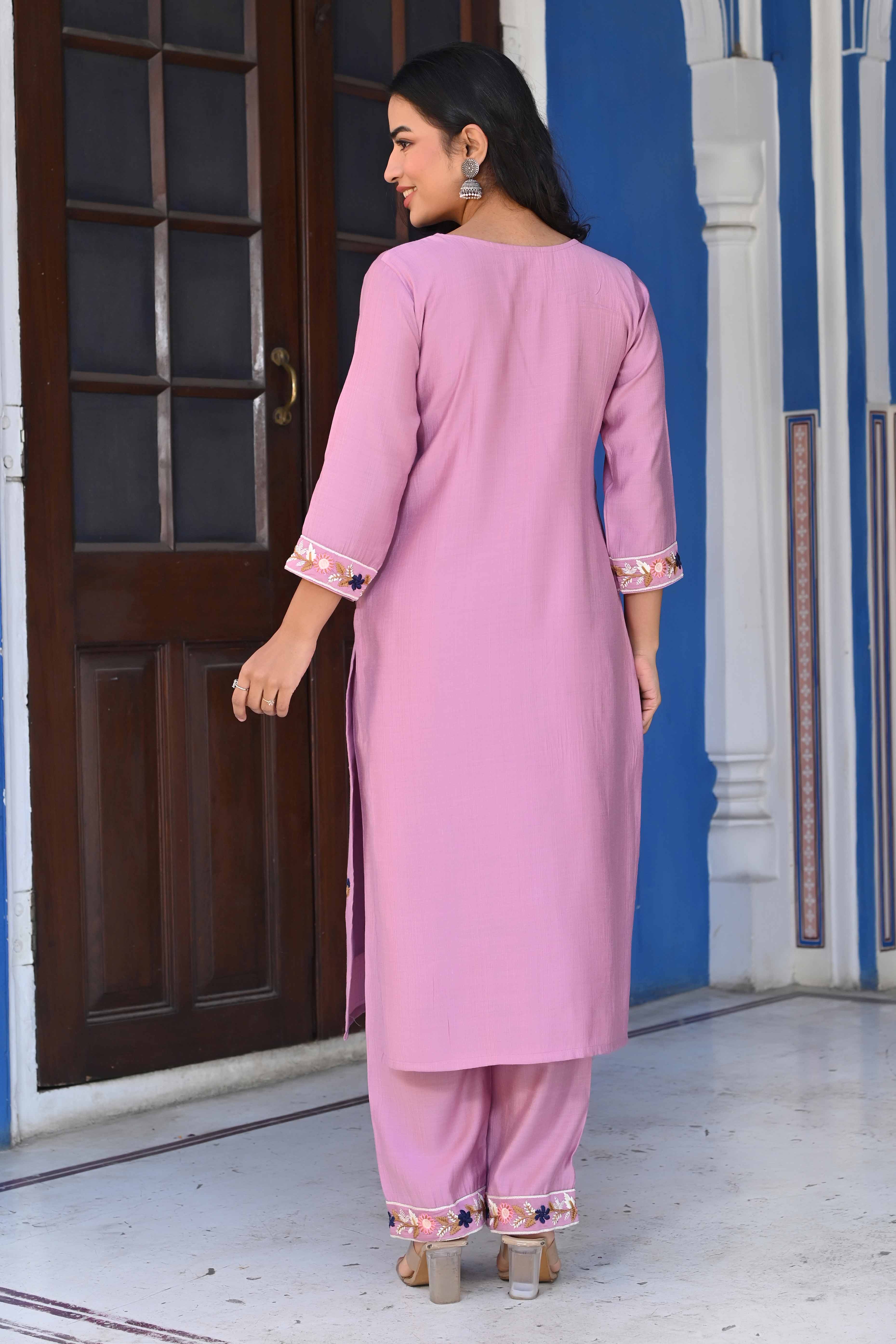 Peachmode Seller Lavender Sequins Embroidered Viscose Salwar Suit - view 7