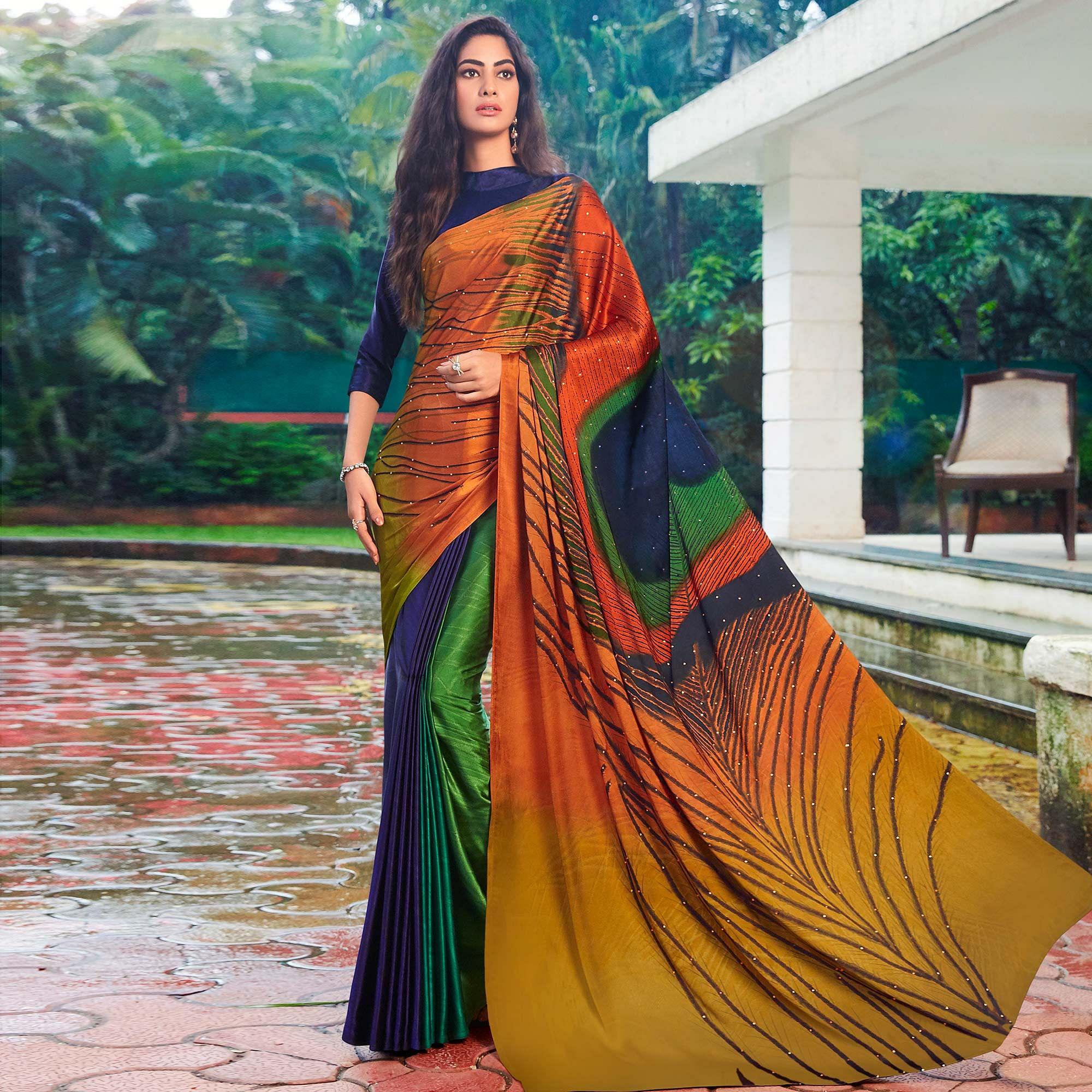 Peachmode Classy Multi Colored Party Wear Printed Silk Saree