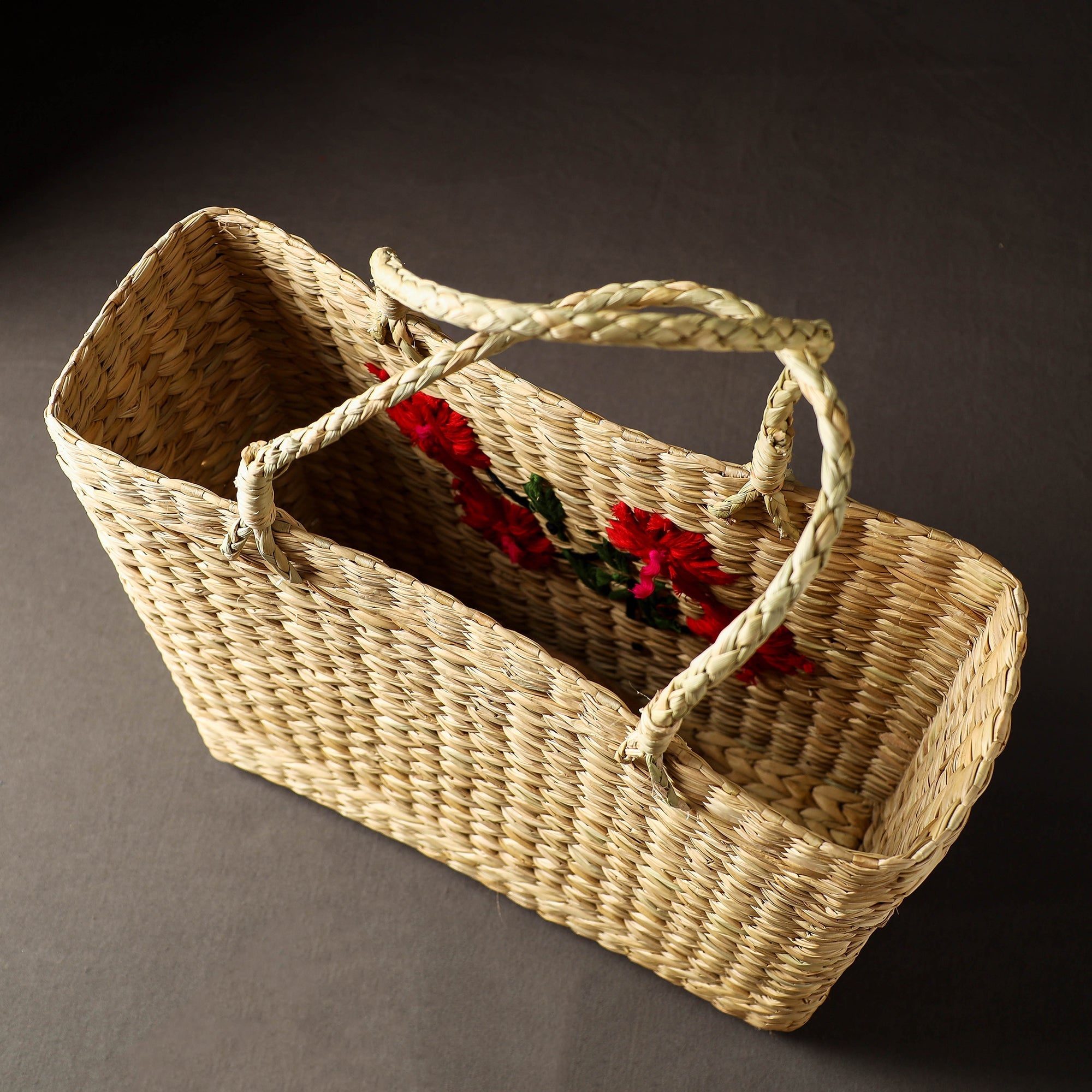 ITOKRI CRAFTS INITIATIVE Beige - Handcrafted Natural Water Reed Embroidered Shopping Bag - view 5