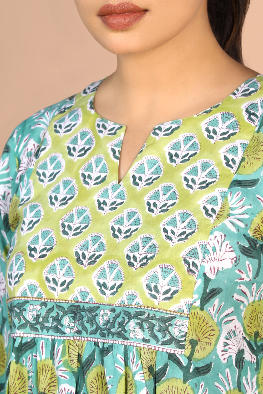 Kalanjali Ethnics Floral Aqua blue Sanganeri handblock printed cotton Kurti - view 6