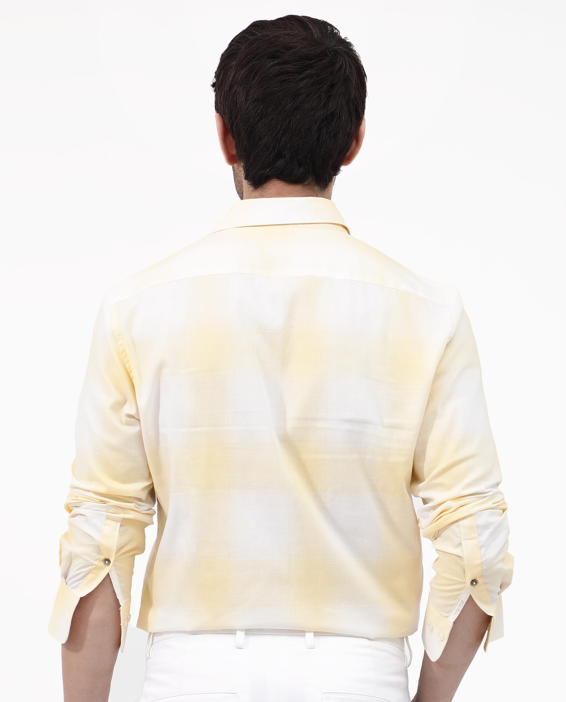 Rare Rabbit Mens Gabin Light Yellow Cotton Fabric Full Sleeve Checks Shirt - view 8