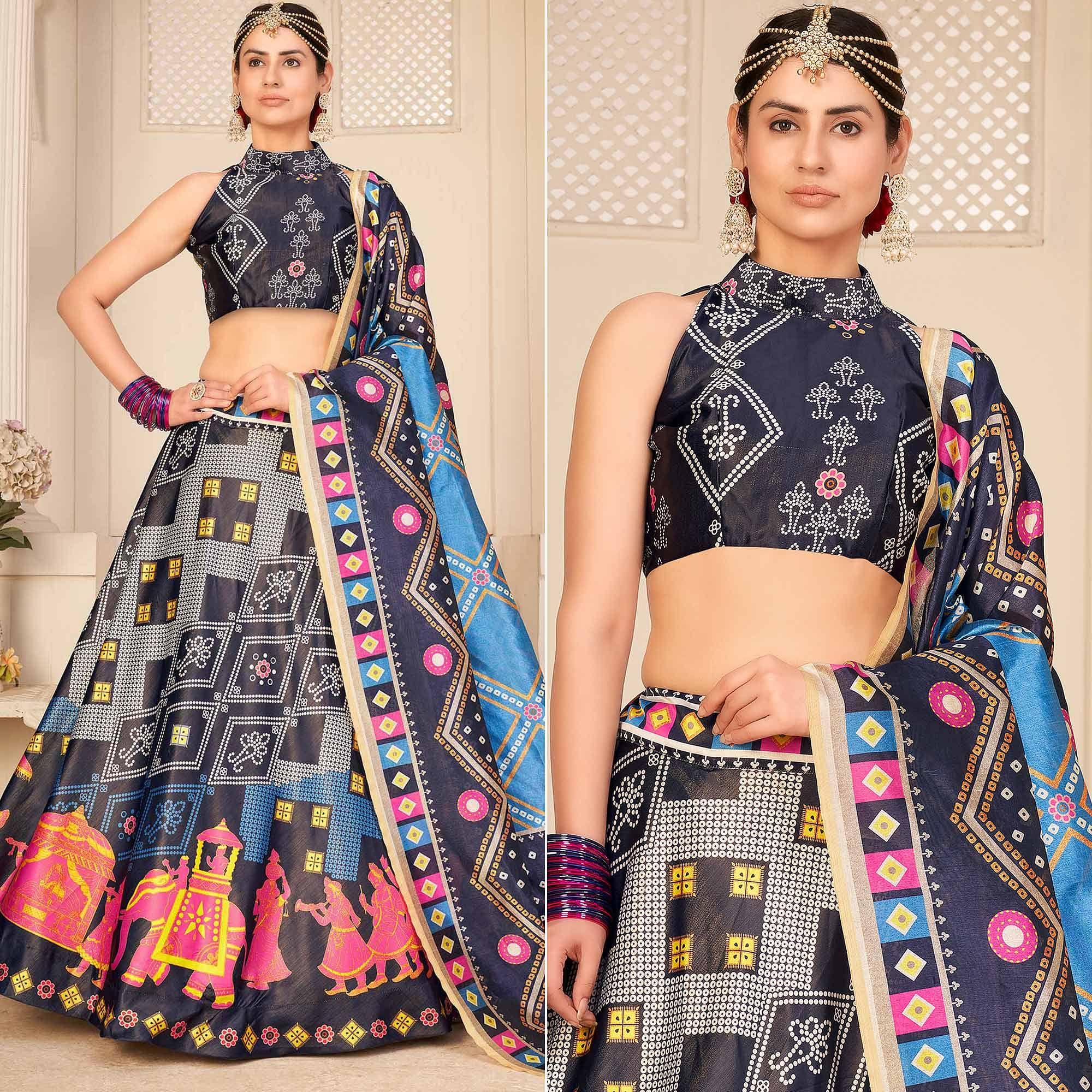 Peachmode Multi Party Wear Digital Printed Silk Lehenga Choli