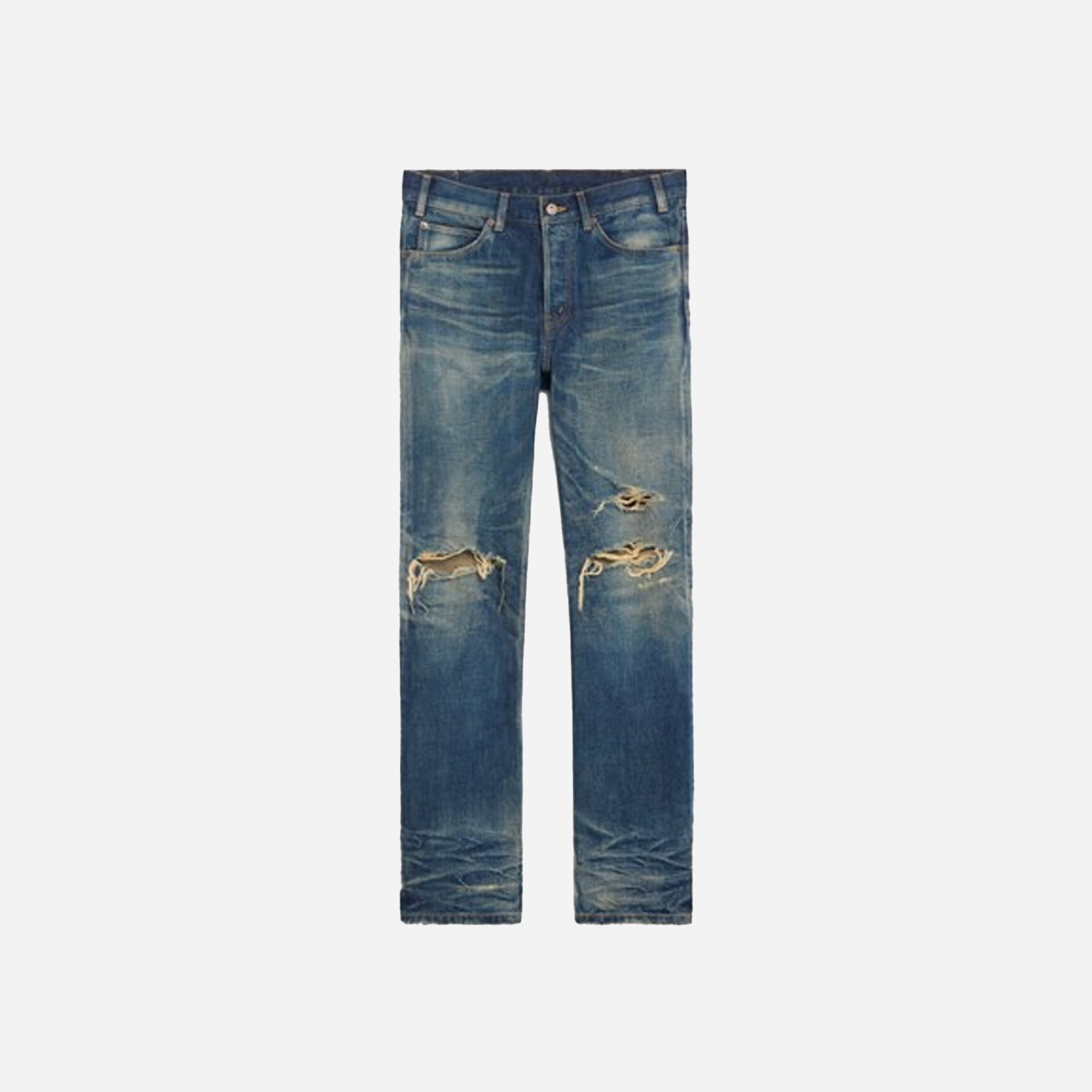 Celine Kurt Jeans in Destroyed Blue Marble Denim
