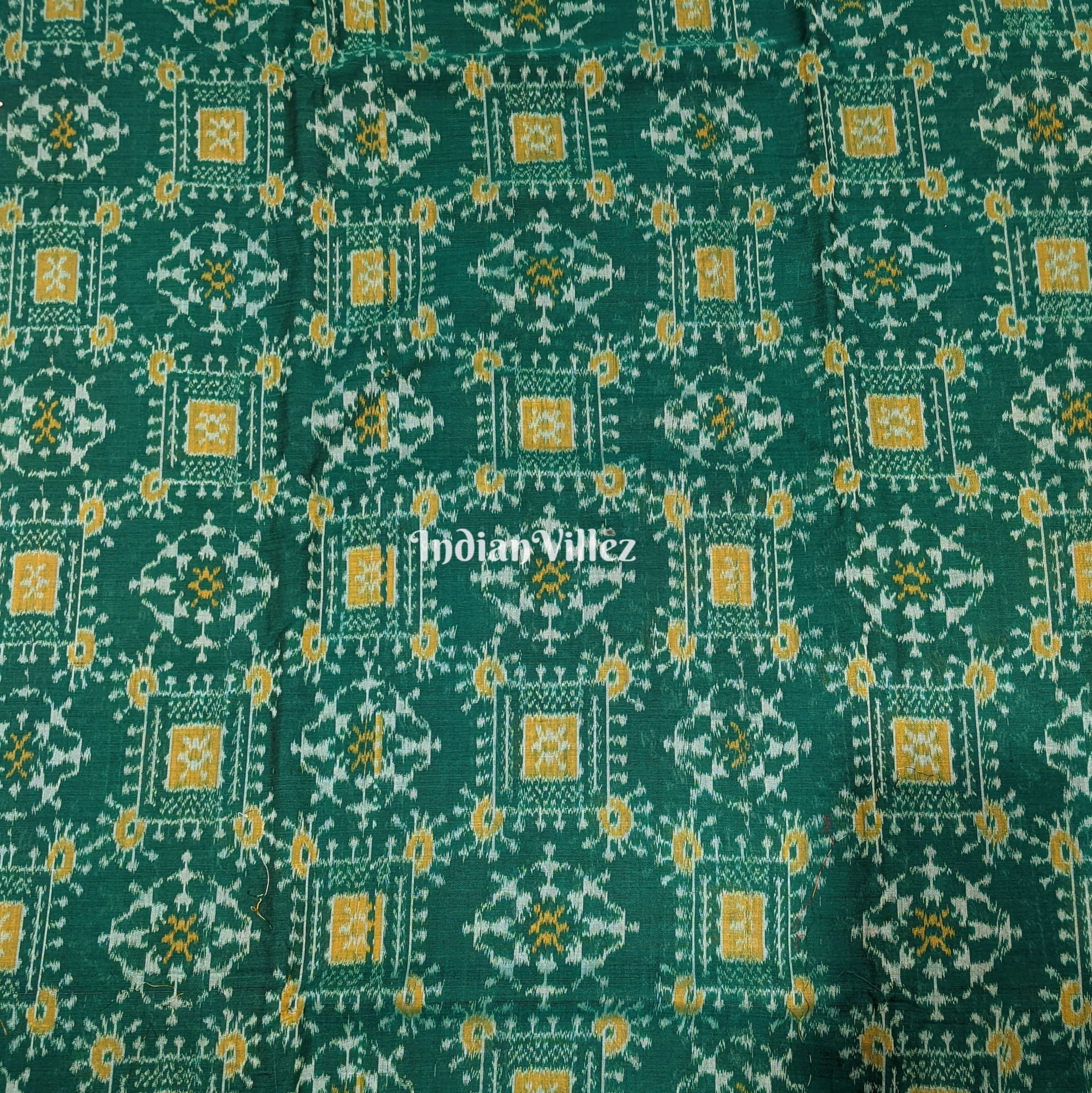 IndianVillèz Bottle Green Tribal Jhoti Design Sambalpuri Ikat Cotton Fabric - view 2