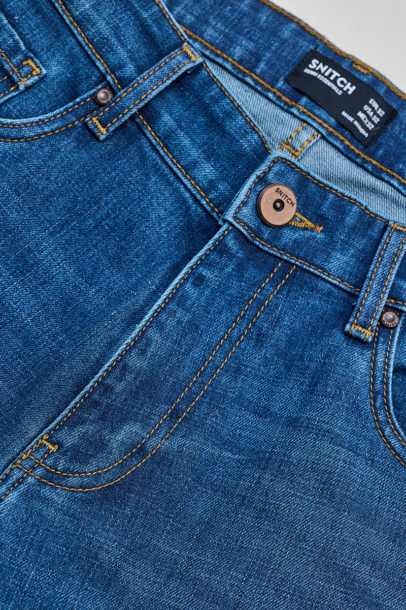 SNITCH Denim Blue Distressed Bootcut Jeans - view 2