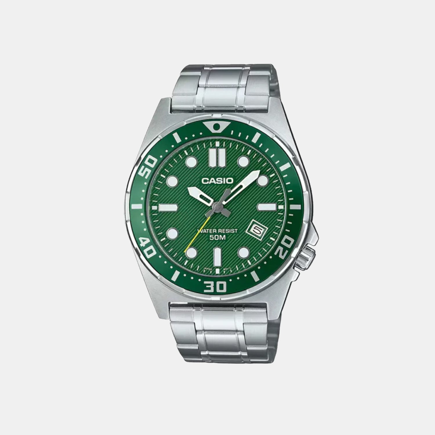 Casio Enticer Men Quartz Green Dial Analog Stainless Steel Watch A2378