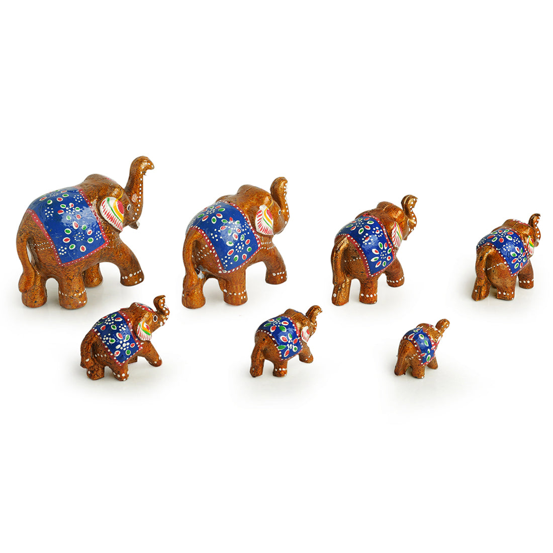 EXCLUSIVELANE 'Seven Tuskers In Brown' Hand Carved & Handpainted Showpiece In Resin (Set of 7) - view 3