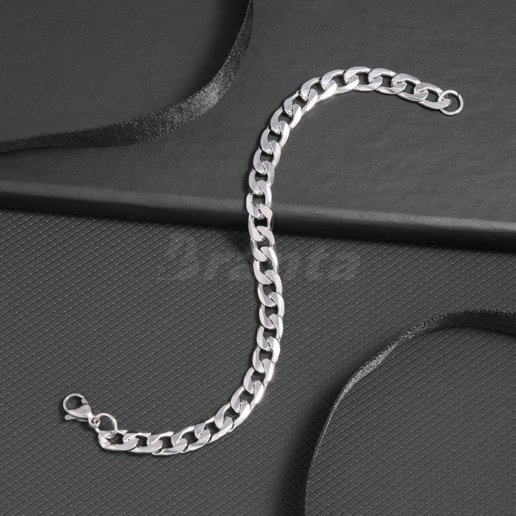 brantashop Silver Stainless Steel Curb Bracelet For Men (8.5 Inch)