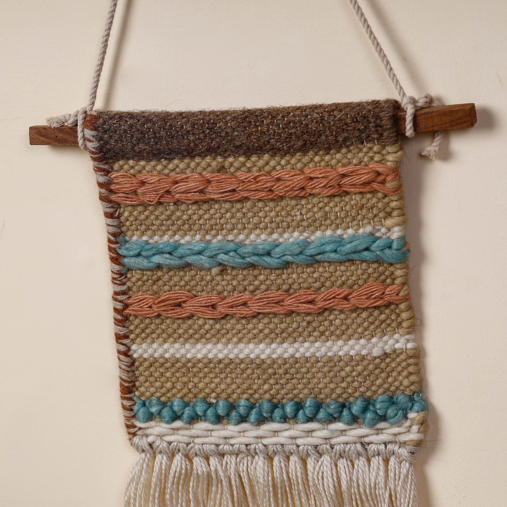ITOKRI CRAFTS INITIATIVE Bhadohi Handwoven Wool Geometric Fringed Wall Hanging - view 2