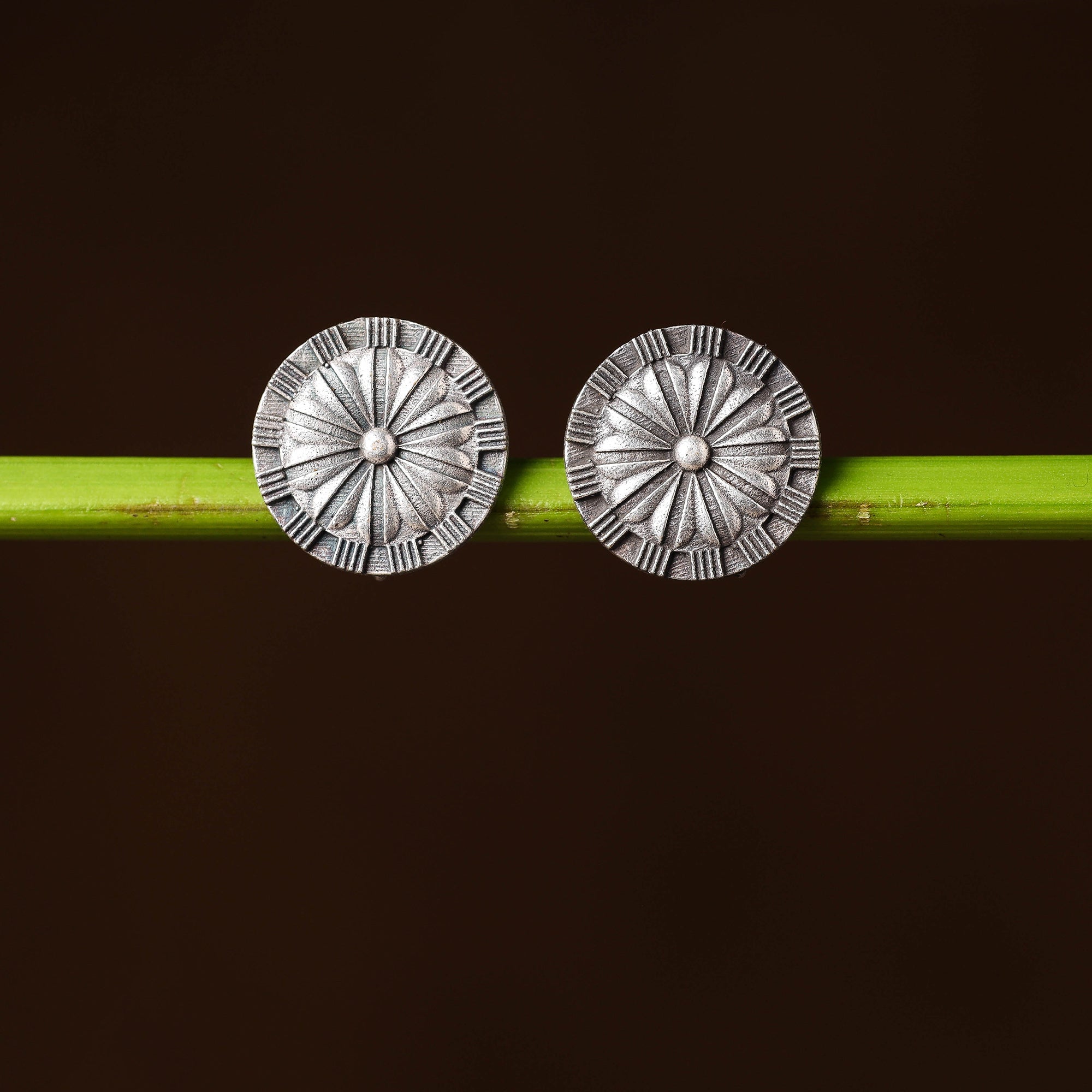 WHITE RIVER STORIES Antique Silver Finish Oxidised Brass Base Stud Earrings