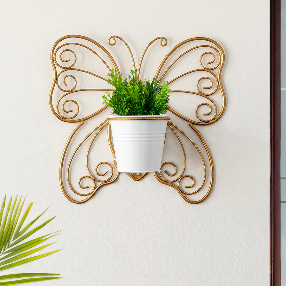 EXCLUSIVELANE 'Titli' Wall Planter Pot In Galvanized Iron (12 Inch, Brass Finish)