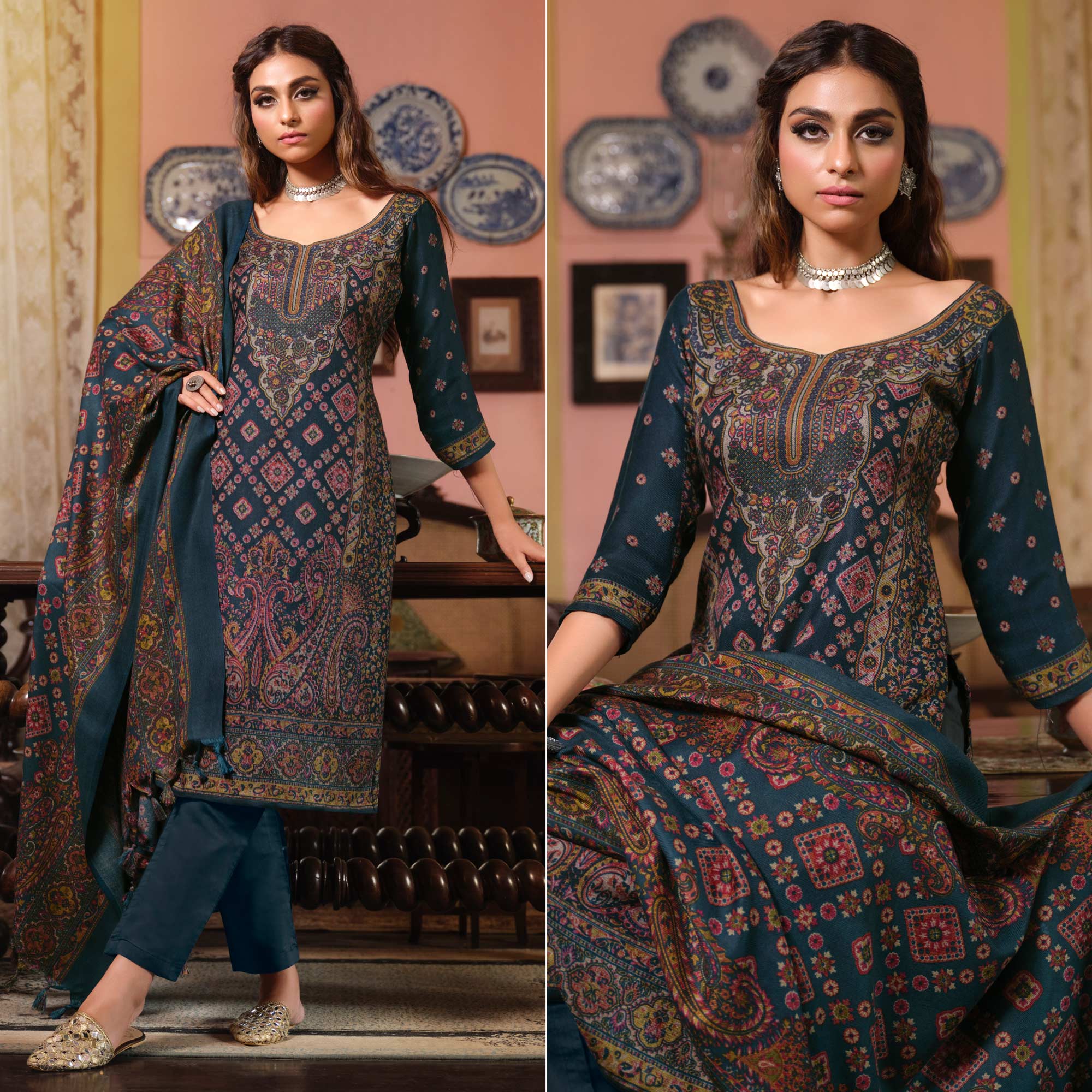 Peachmode Morpich Digital Printed Pashmina Woolen Suit