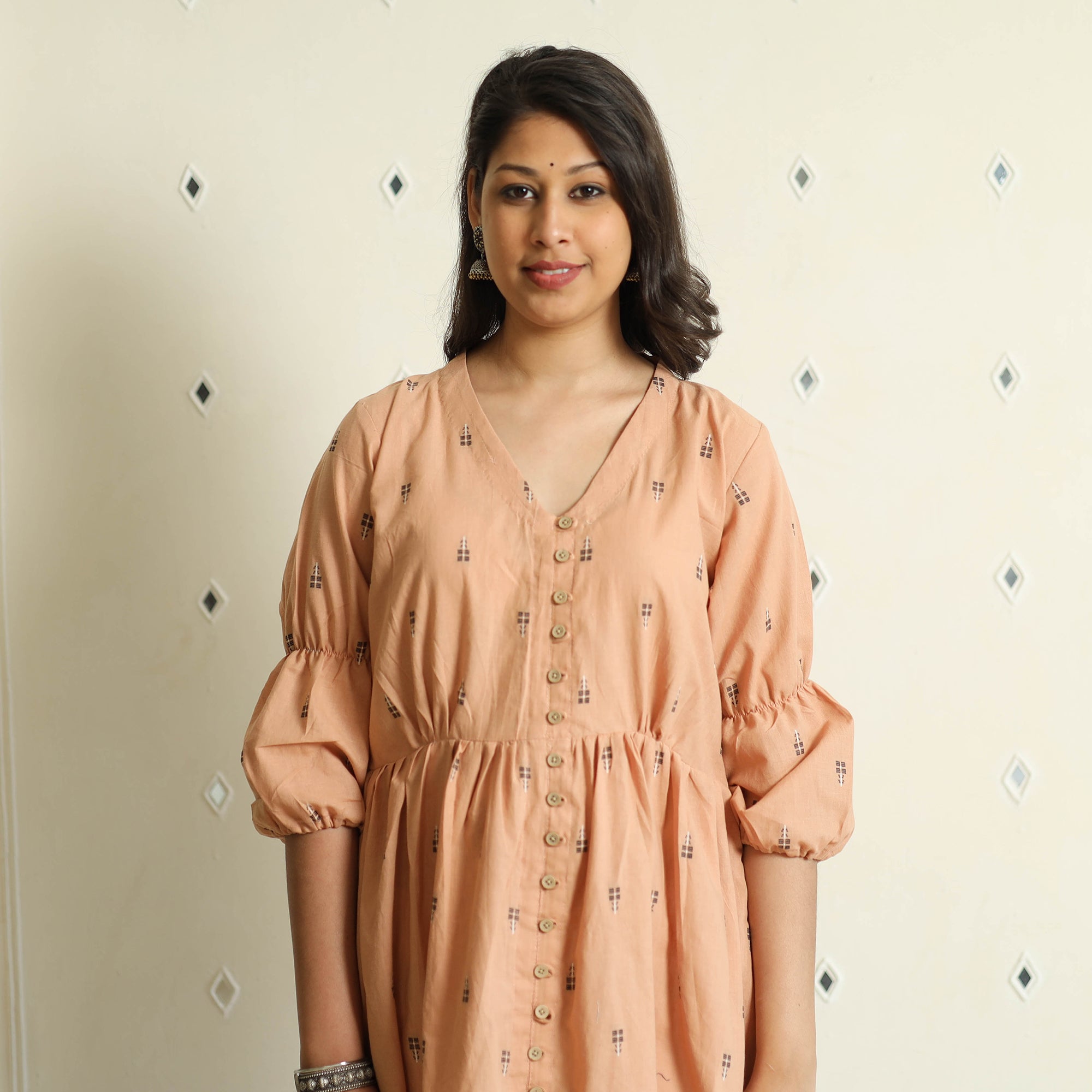 ITOKRI CASUALS Beige - Jacquard Cotton Flared Gher Dress