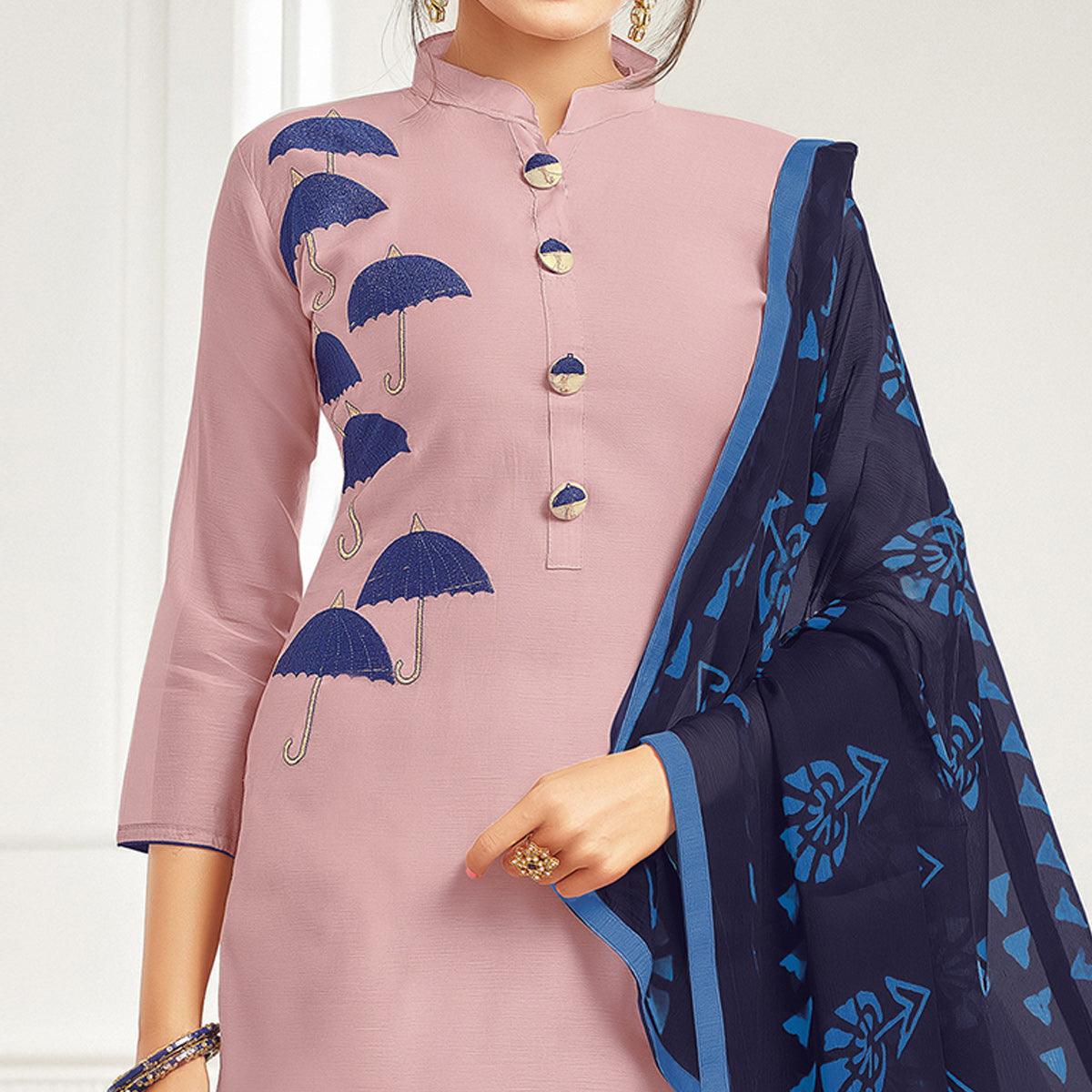 Peachmode Elegant Light Purple Colored Casual Wear Printed Chanderi Dress Material - view 3