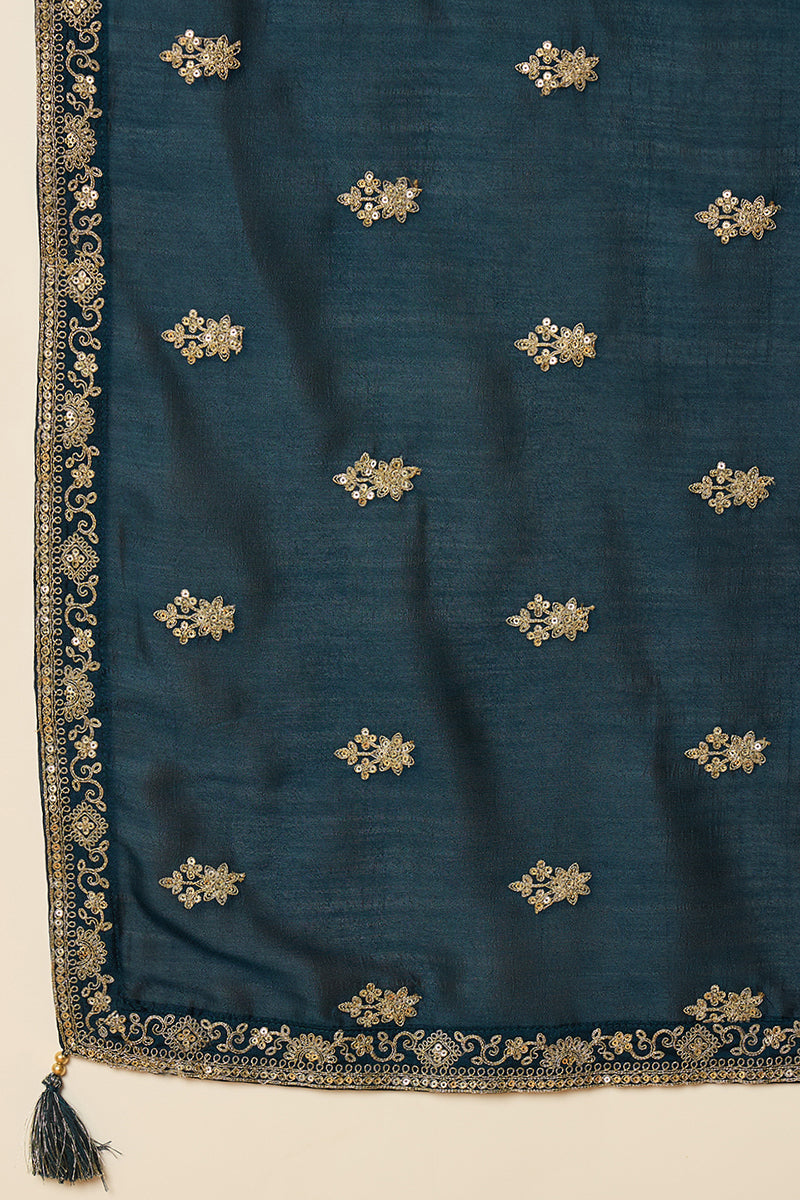 Ahika Indigo Blue Silk Blend Solid Embroidered Anarkali Style Suit Set PKSKD2060 - view 6