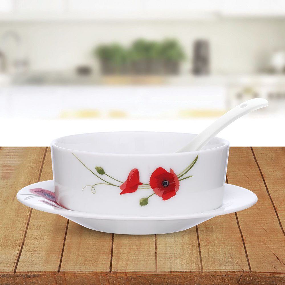 My Borosil Larah by Borosil Red Carnation Soup Bowl w Saucer Set