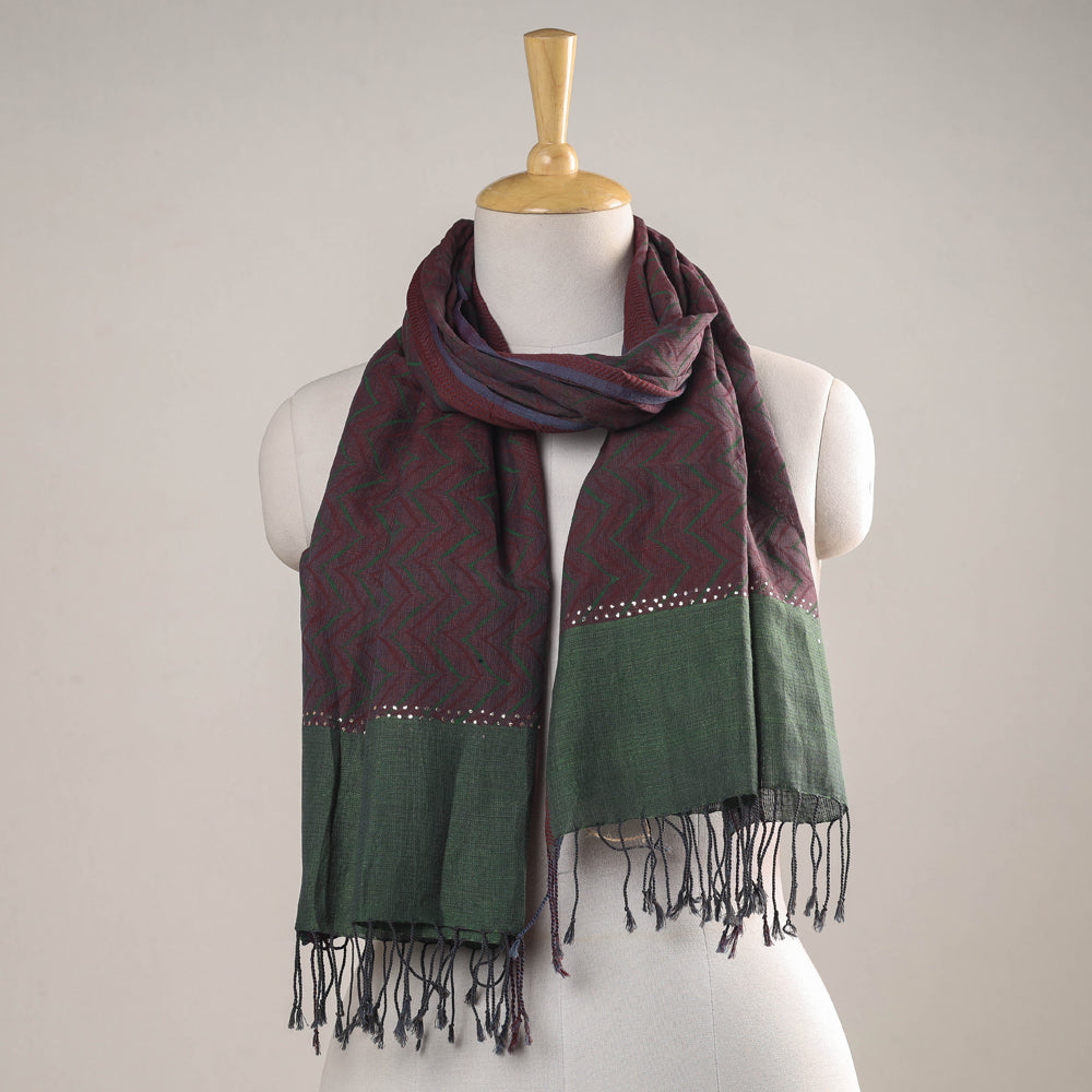 KAROMI CRAFTS ‘N’ TEXTILES Brown - Karomi Jamdani Handwoven Silk Stole from Bengal