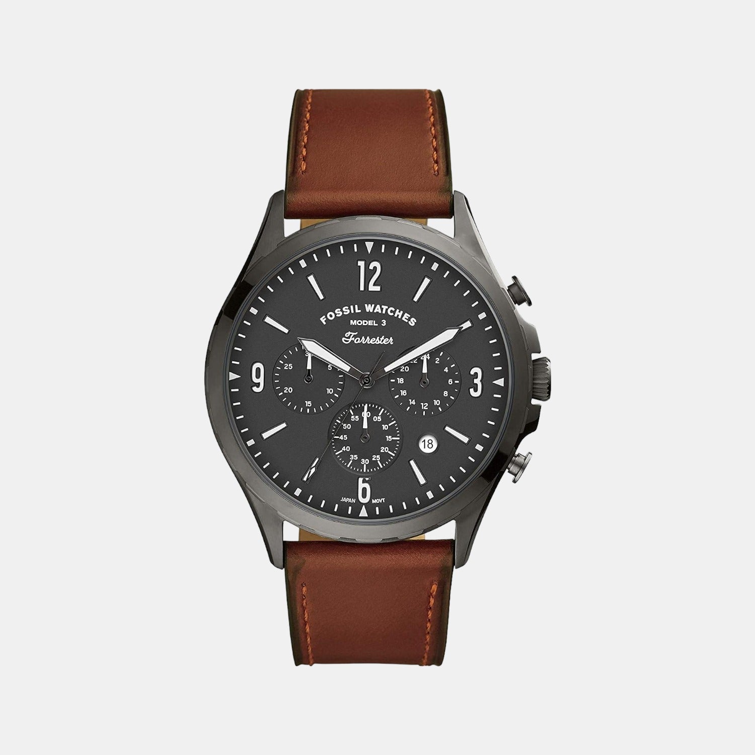 Fossil Forrester Men Quartz Grey Dial Chronograph Leather Watch FS5815
