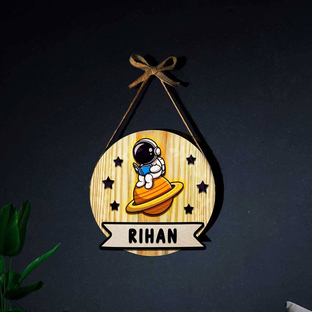 Chitra Chaya Personalized Wooden Astronaut Wall Lamp - view 2