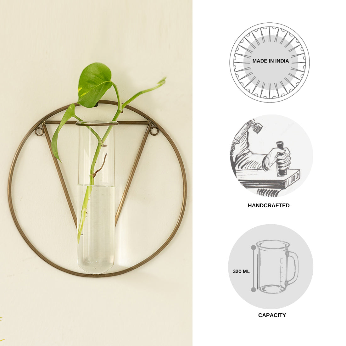 EXCLUSIVELANE 'Modern Glass Garden' Test Tube Wall Planter/Vase (9 Inch, Golden) - view 8