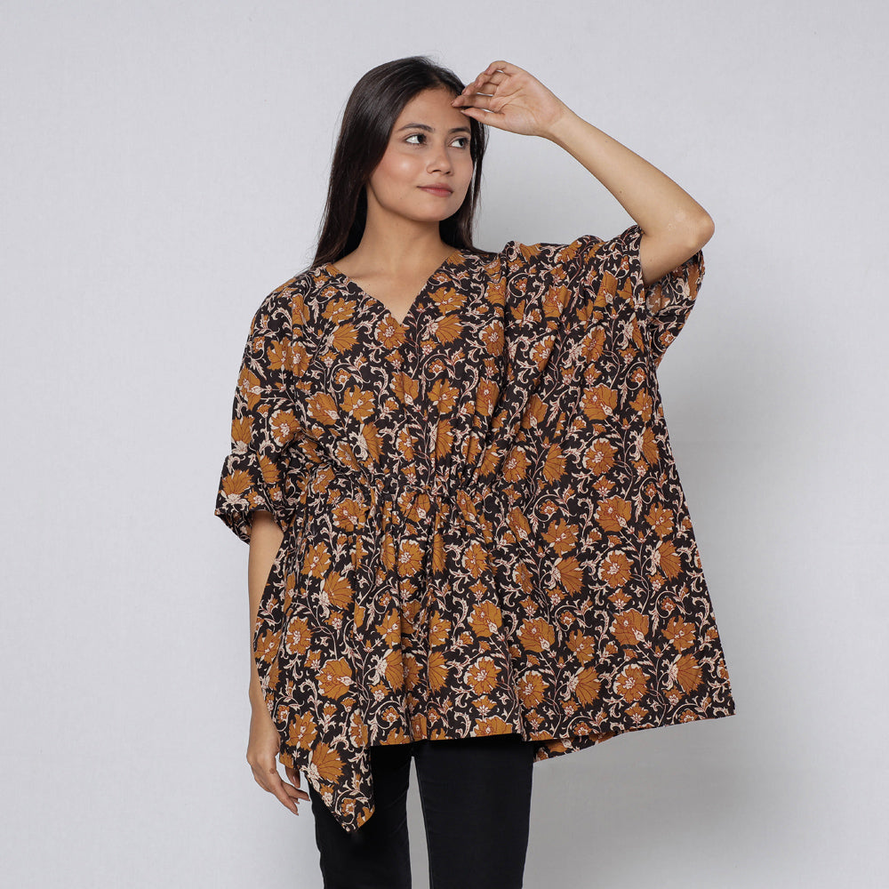 ITOKRI CASUALS Black - Sanganeri Block Printed Cotton Kaftan with Tie-Up Waist (Short) - view 2
