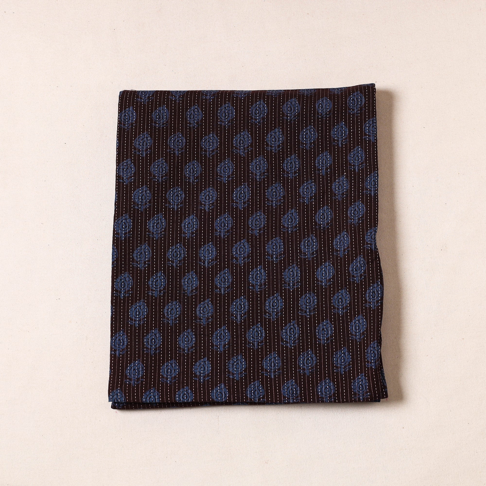 BAGH PRINTS BY UMAR FARUK KHATRI Black - Bagh Block Printed Kantha Style Cotton Precut Fabric (2 Meter)