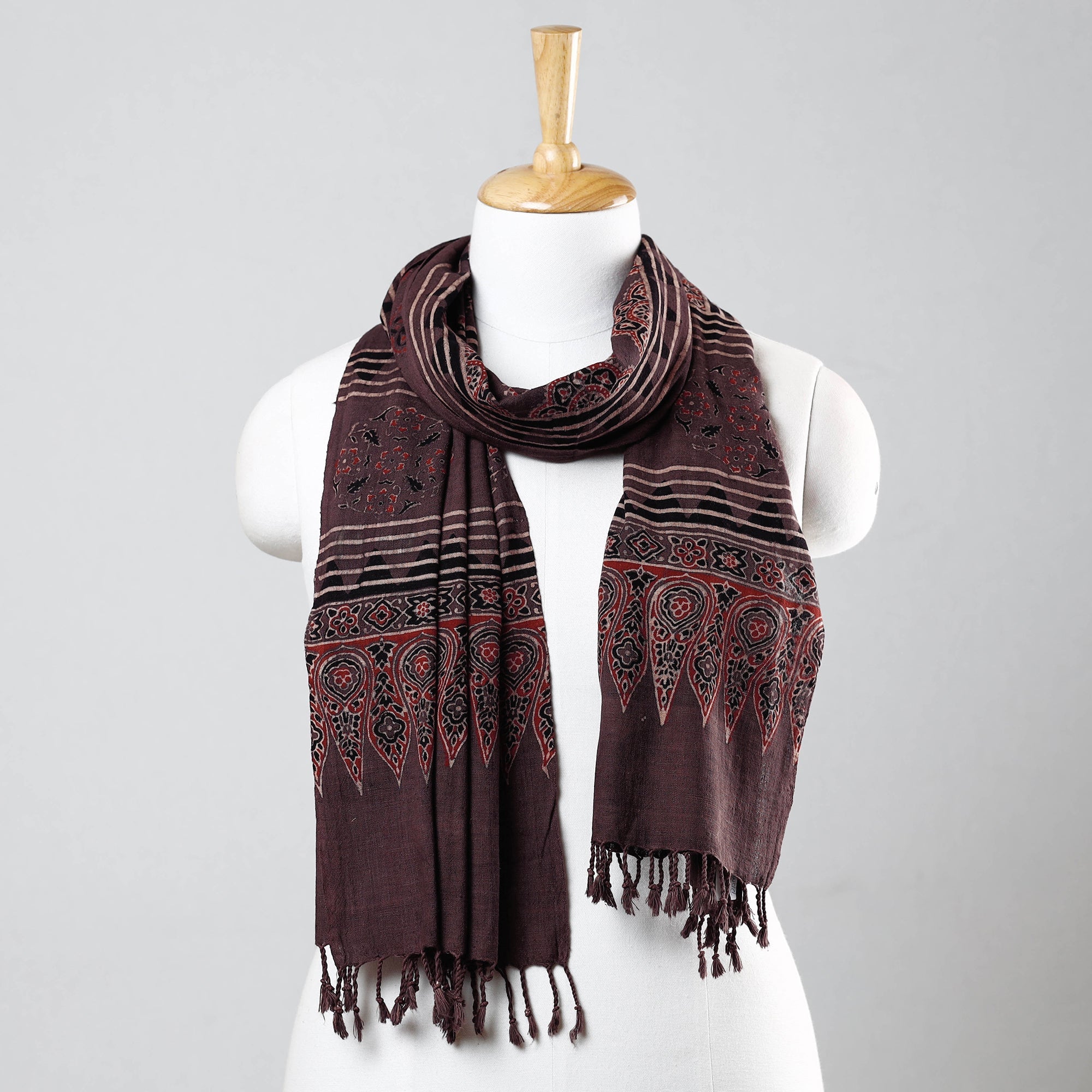 KACHCHH JI CHHAAP Brown - Ajrakh Prints Kutch Bhujodi Kala Cotton Handwoven Stole