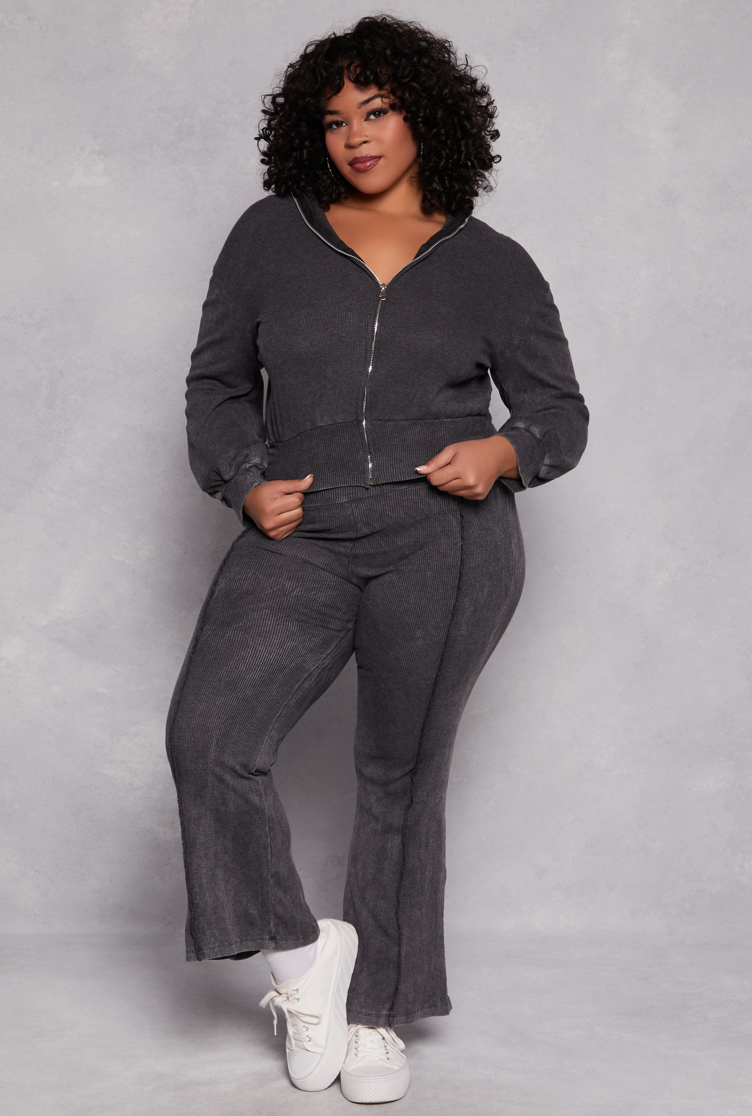 Rainbow Shops Plus Size Acid Wash Pintuck Flare Pants