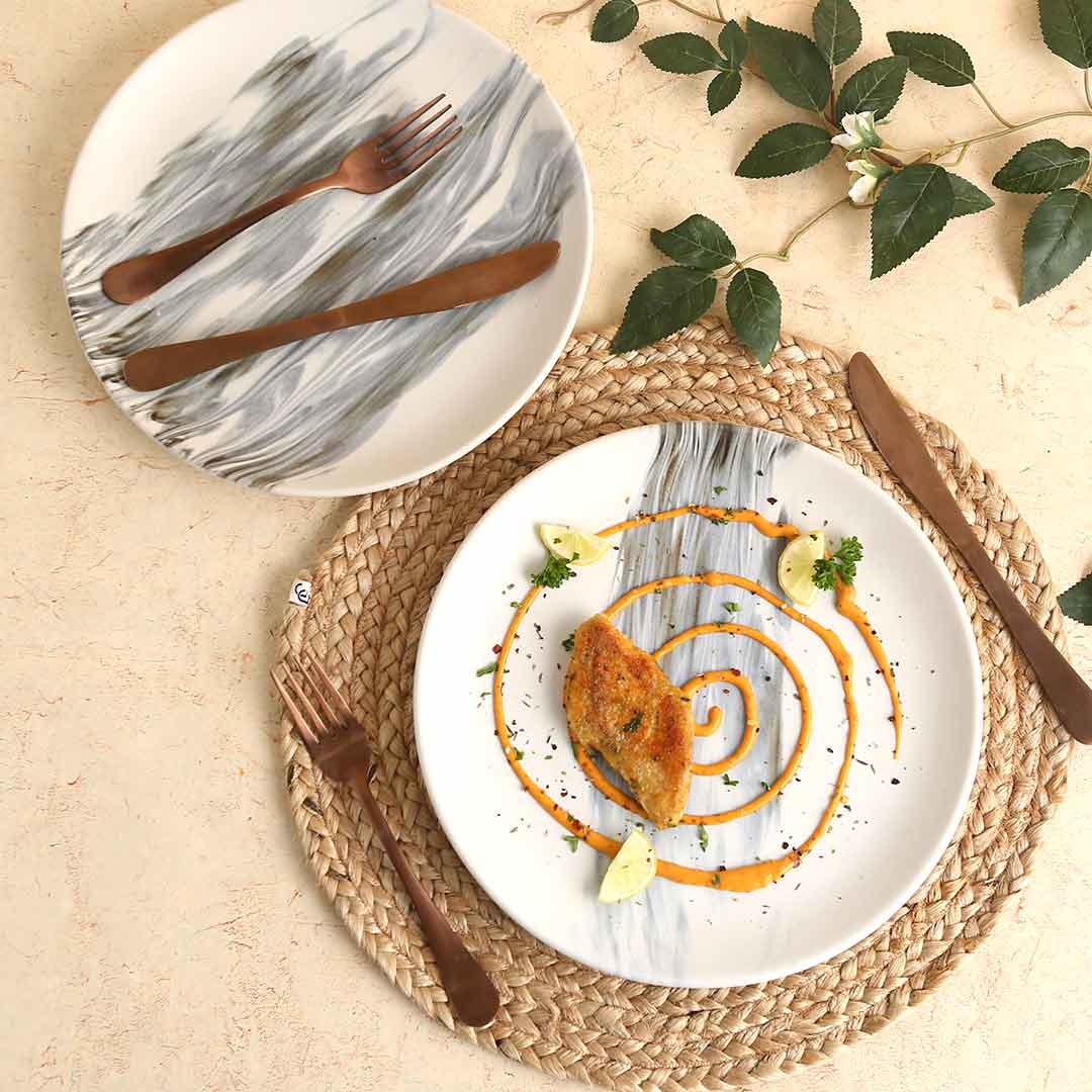 Wonderchef Teramo Stoneware 10" Dinner Plate - Marble White (Set of 2)